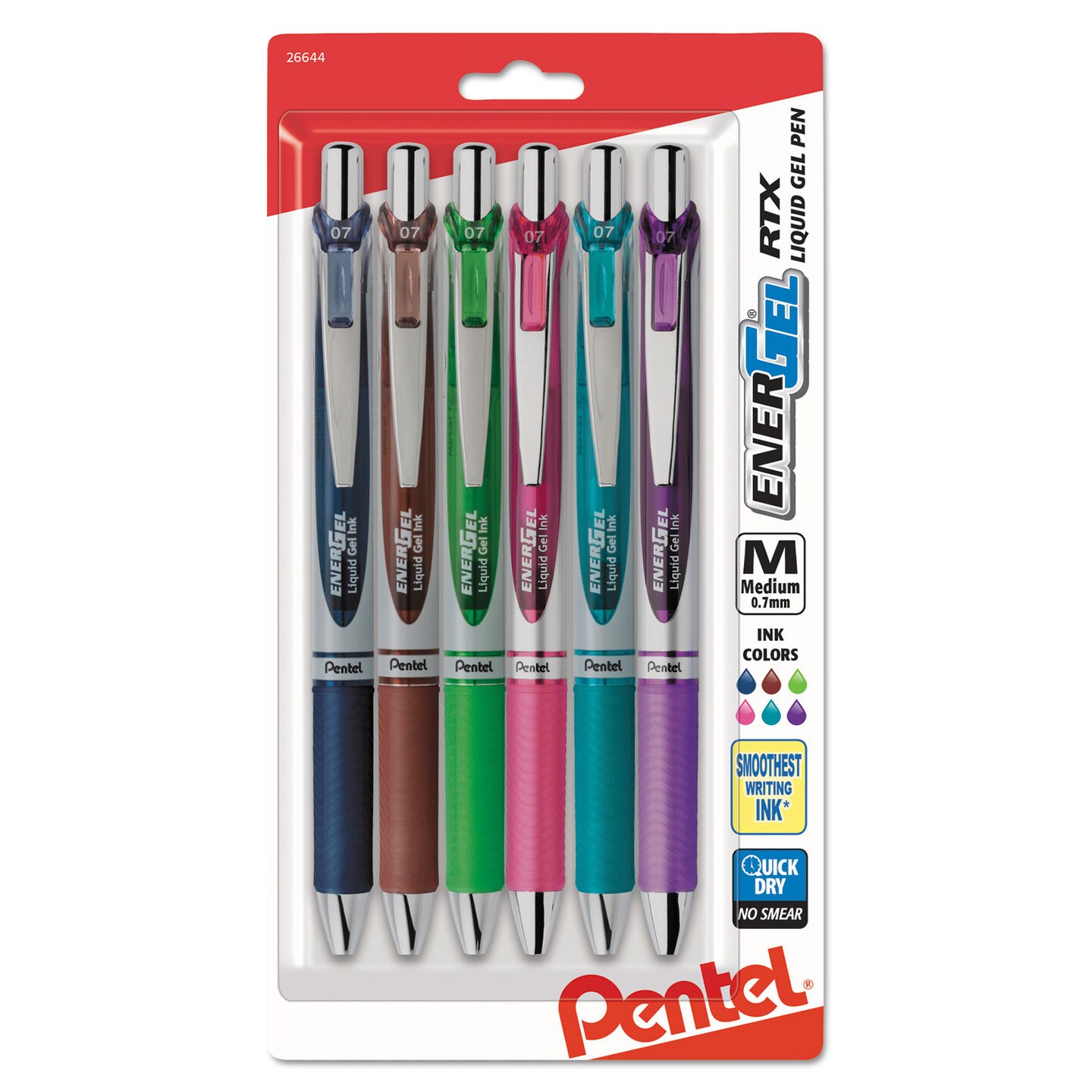 Pentel EnerGel RTX Retractable Gel Pen Medium 0.7mm Assorted Ink