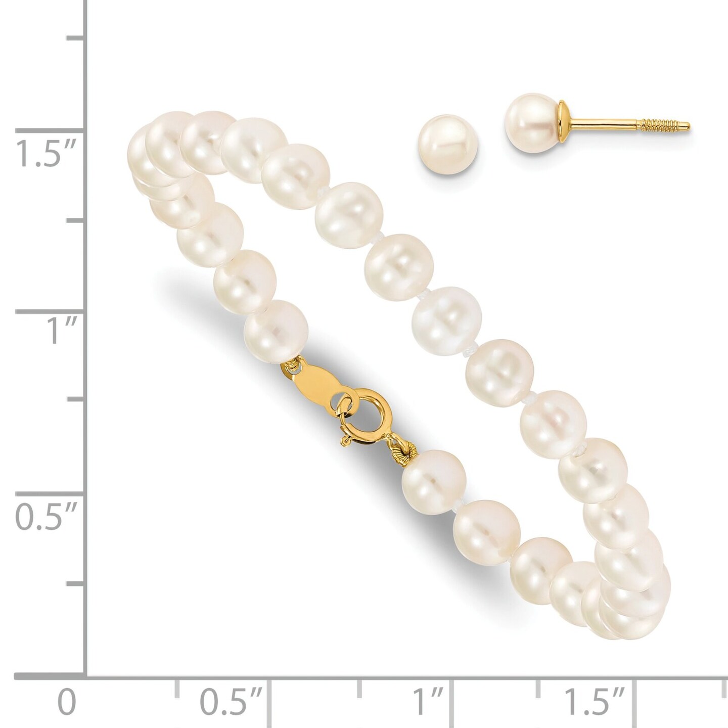 14K Gold Cultured Pearl Bracelet &#x26; Stud Earrings Set