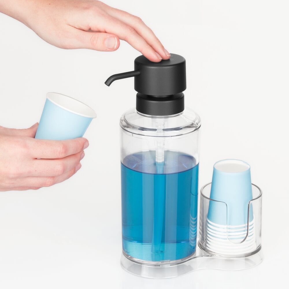 mDesign Plastic Refillable Mouthwash Dispenser/Cup Organizer