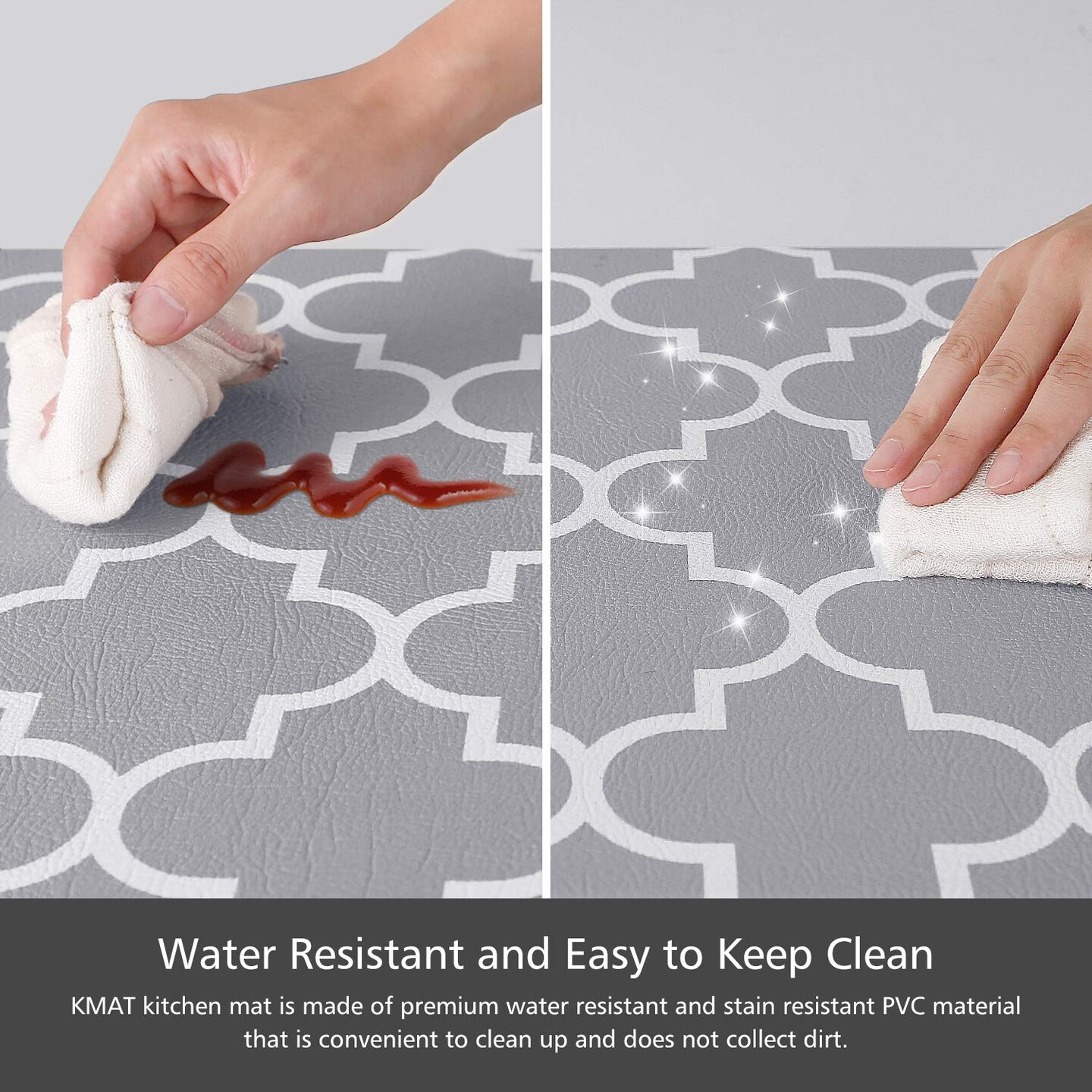  KMAT Kitchen Mat [2 PCS] Cushioned Anti-Fatigue Kitchen Rug,  Waterproof Non-Slip Kitchen Mats and Rugs Heavy Duty PVC Ergonomic Comfort  Foam Rug for Kitchen, Floor Home, Office, Sink, Laundry,Grey : Home