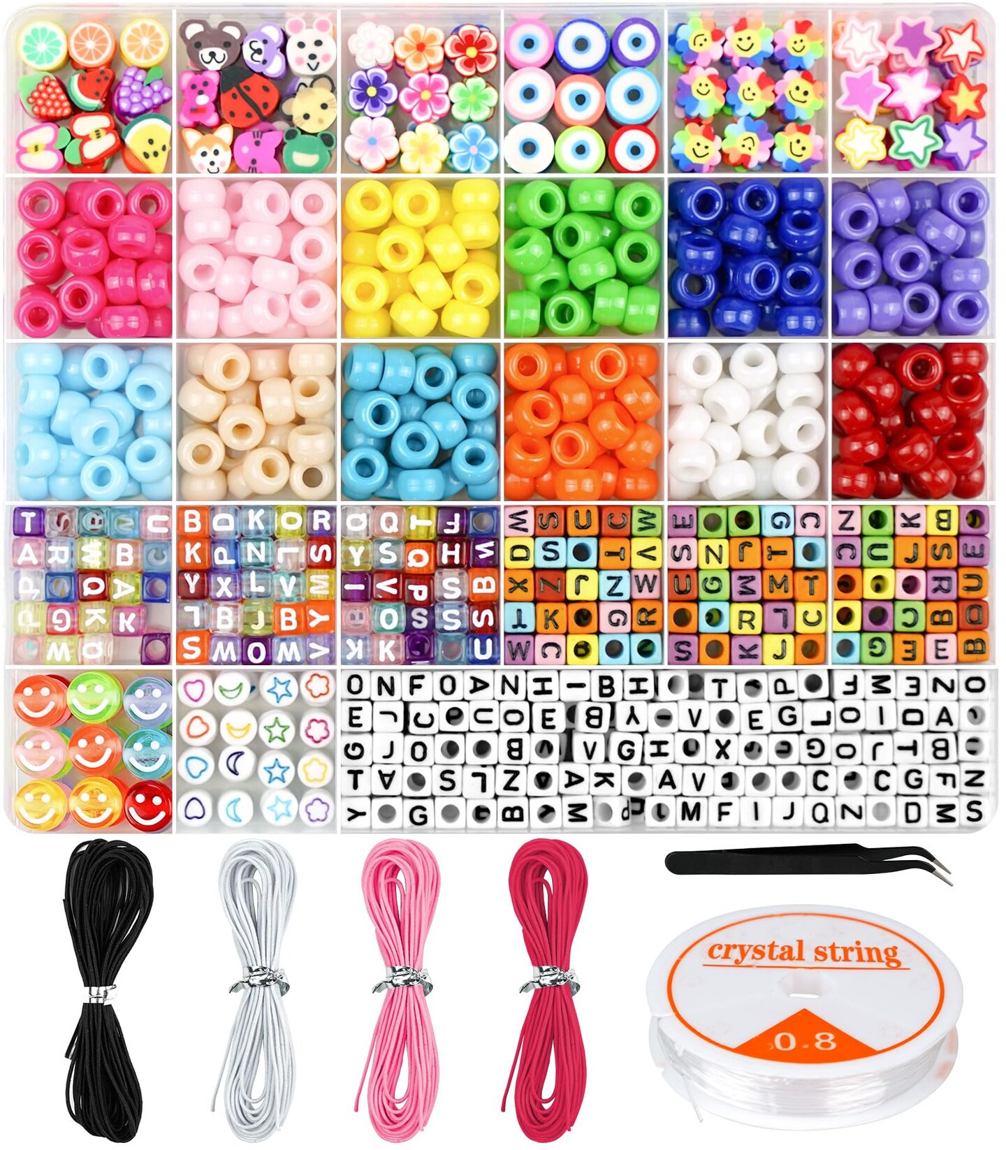 Bracelet Making Kit, Beads for Bracelets Making Pony Beads Polymer Clay Beads Smile Face Beads Letter Beads for Jewelry Making, DIY Arts and Crafts Gifts for Girls Age 6 7 8 9 10-12