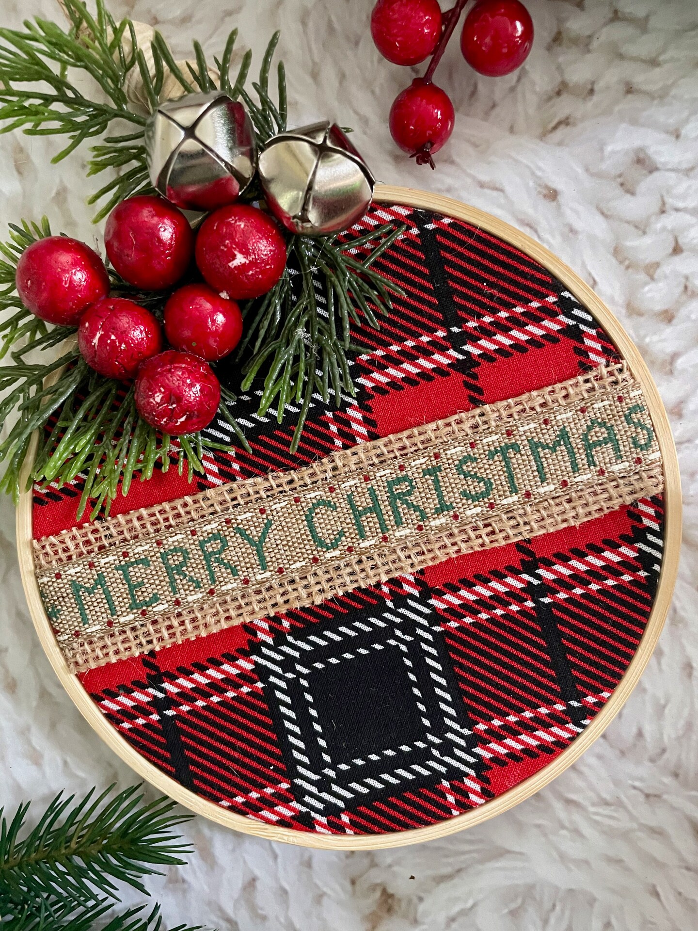 Embroidery Hoop Christmas Ornaments- Buffalo Plaid Ornaments- Christmas Ornaments- Farmhouse Style Christmas Ornaments for Your Tree