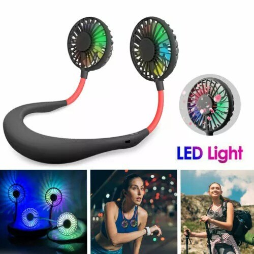 LED Color Portable Rechargeable Neckband Sport Lazy Neck Hanging Cooling Fan