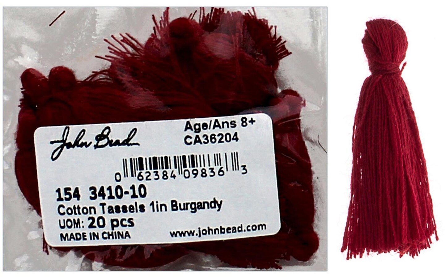 John Bead Tassel 1&#x22; Cotton 20Pc Burgundy
