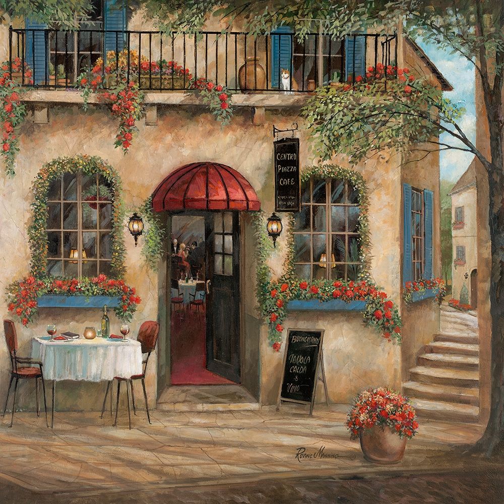 Centro Piazza Cafe Poster Print by Ruane Manning # 13102