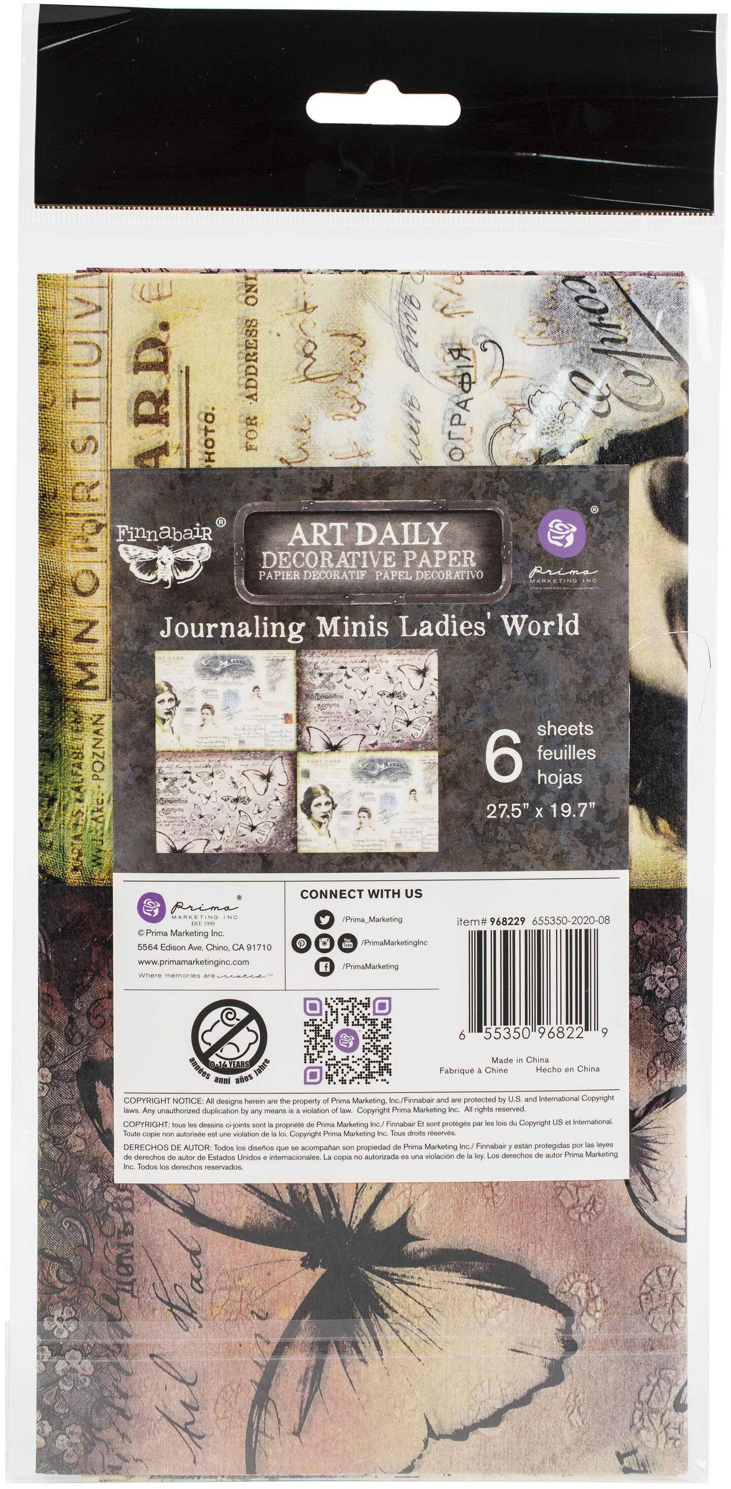 Finnabair Art Daily Tissue Paper 27.5&#x22;X19.7&#x22; 6/Pkg-Ladies World -Journaling Minis