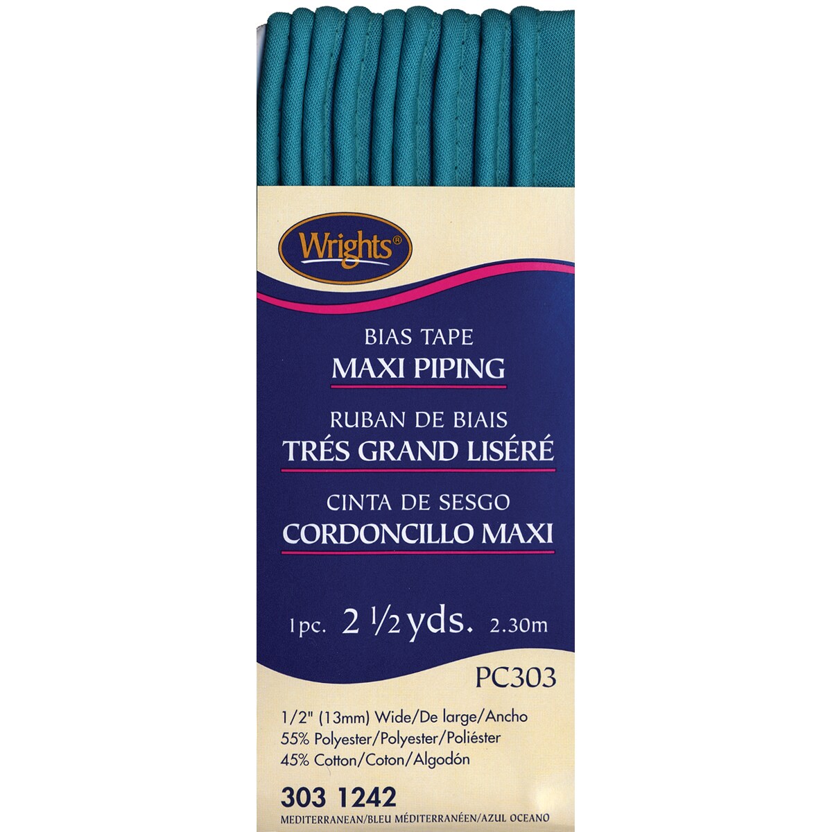 Wrights Bias Tape Maxi Piping .5"X2.5YdMediterranean Michaels