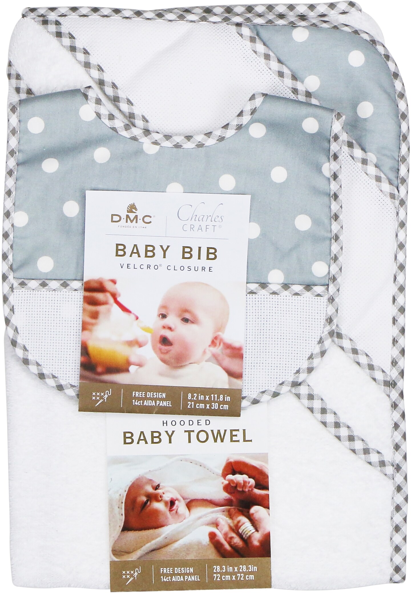 Charles Craft Baby Bib 8.2&#x22;X11.8&#x22;-Grey Polka Dots