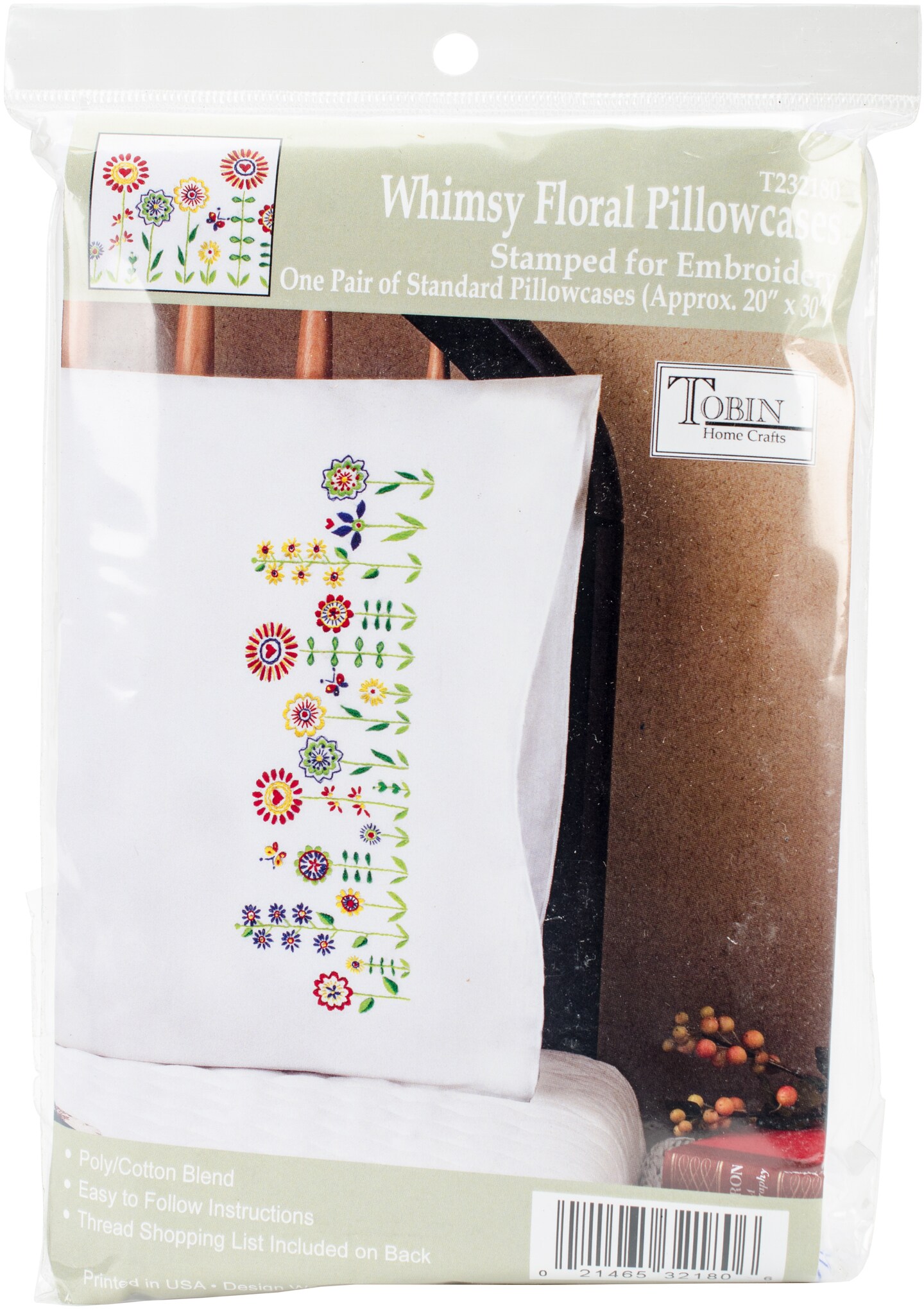 Tobin Stamped For Embroidery Pillowcase Pair 20"X30"-Whimsy Floral
