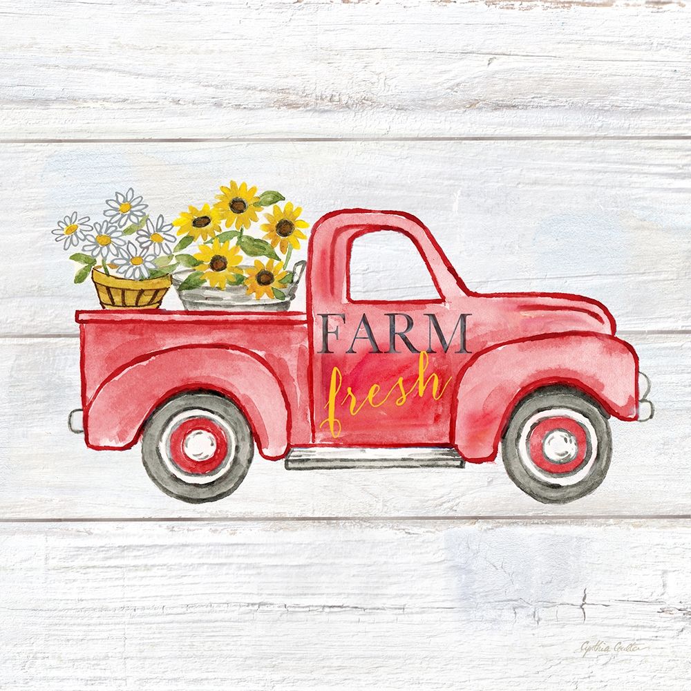 Farmhouse Stamp Red Truck Poster Print by Cynthia Coulter - Item # VARPDXRB12984CC