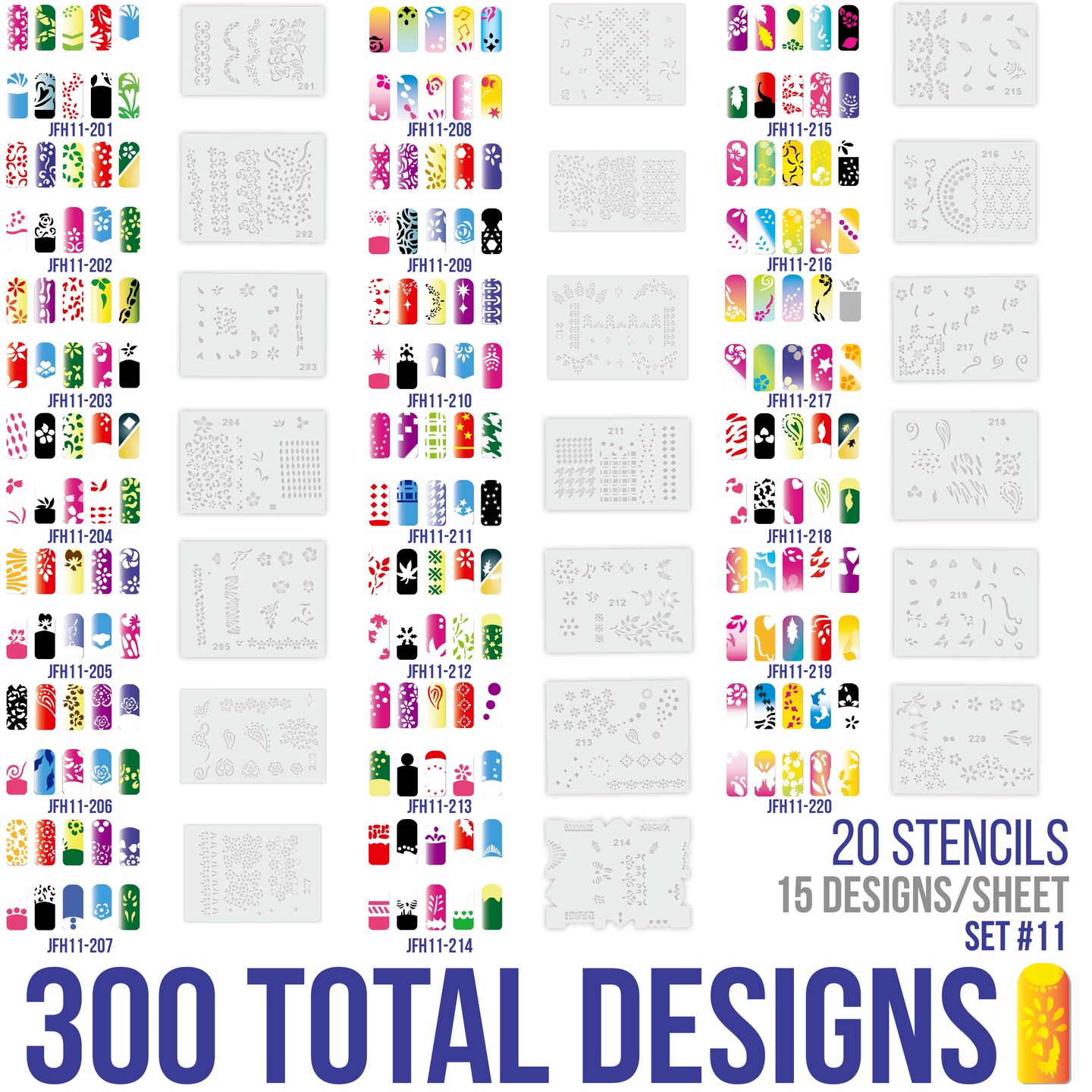 Airbrush Nail Stencils Design Series Set 11 Includes 20 Individual