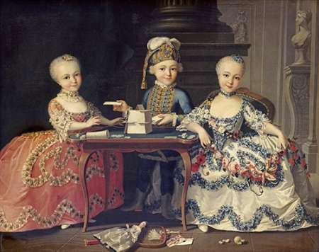 Boy In Blue Building a House of Cards, With Two Girls Poster Print by Francois-Hubert Drouais - Item # VARPDX264850