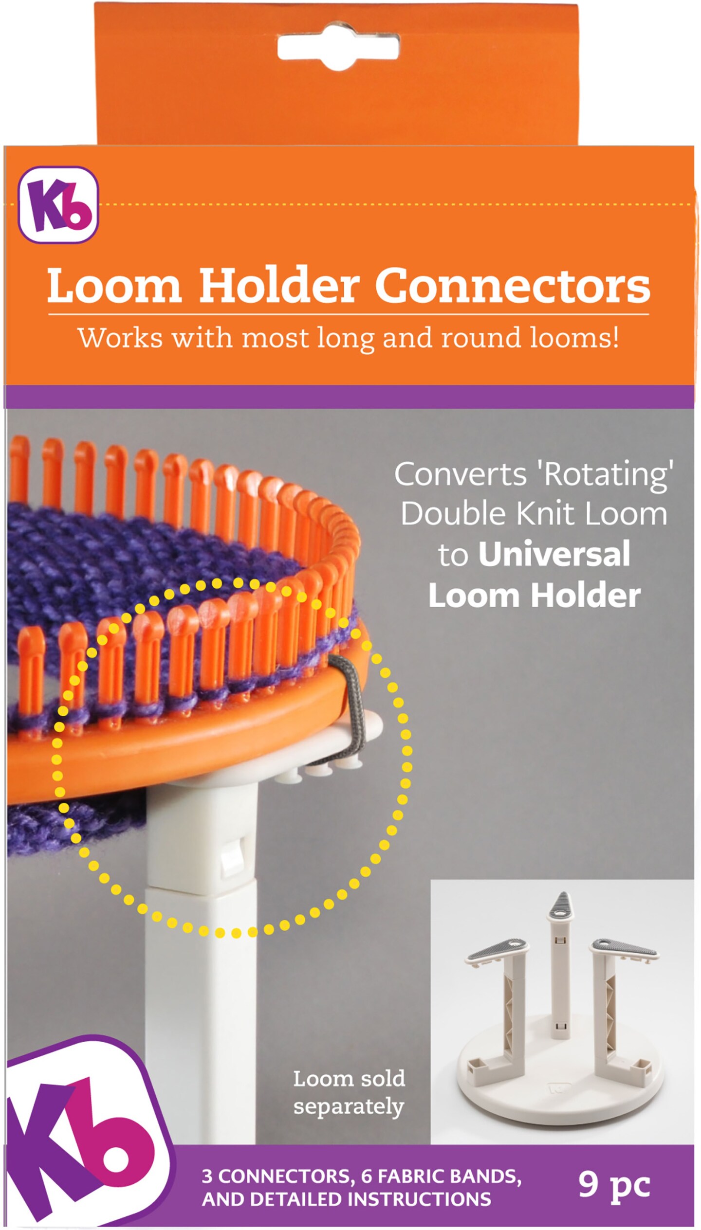 Authentic Knitting Board Loom Holder Connectors-3 Connectors &#x26; 6 Fabric Bands