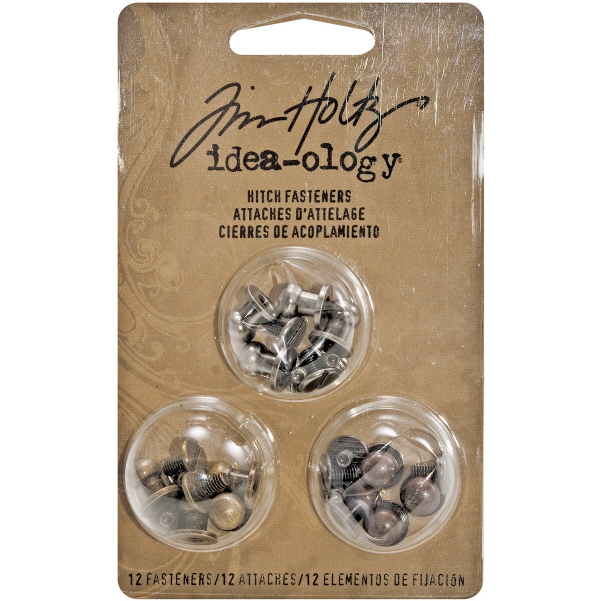 Idea-Ology Metal 2-Part Hitch Fasteners .375" 12/Pkg-Antique Nickel, Brass & Copper