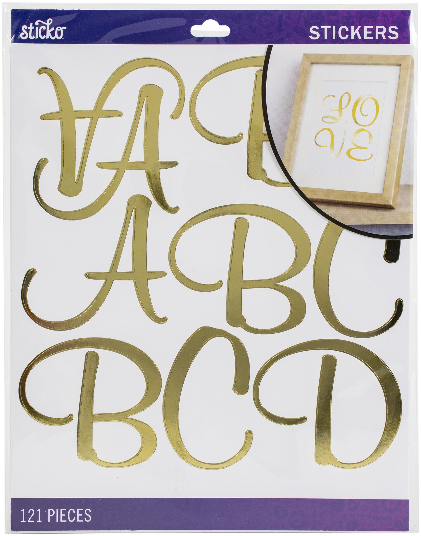 Sticko Alphabet Stickers - Script Extra Large, Gold Foil, 121pcs