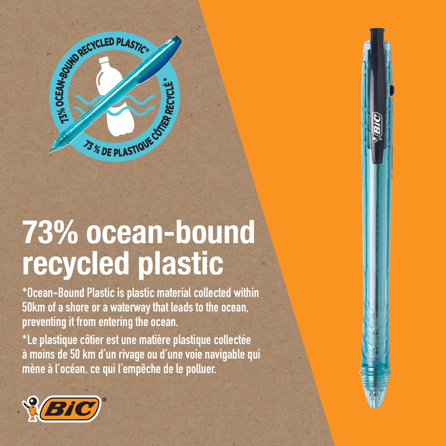 BIC ReVolution Ocean-Bound 73% Recycled Plastic Ball Pen, Medium Point (1.0 mm), 100% Recycled Packaging, Black, 12-Count