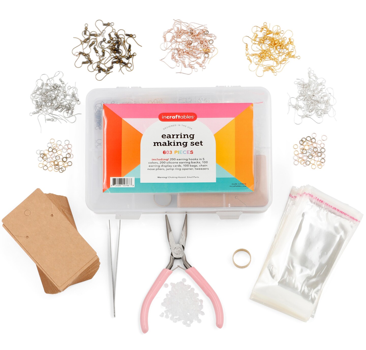 Incraftables Earring Making Kit (5 Colors). DIY Earring Kits for Jewelry Making Supplies w/ Hypoallergenic Earring Hooks, Backs, Display Cards, Bags, Nose Pliers, Ring Opener &#x26; Tweezers for Adults