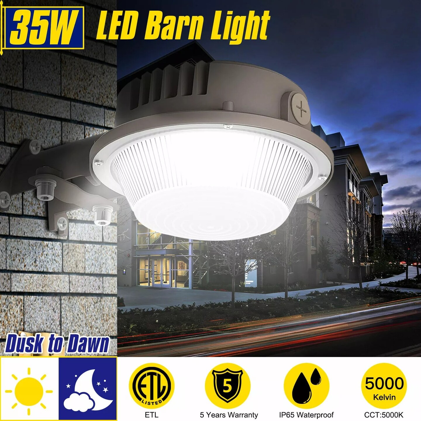 35W LED Barn Light Outdoor Security Yard Light Dusk to Dawn Exterior Flood Light