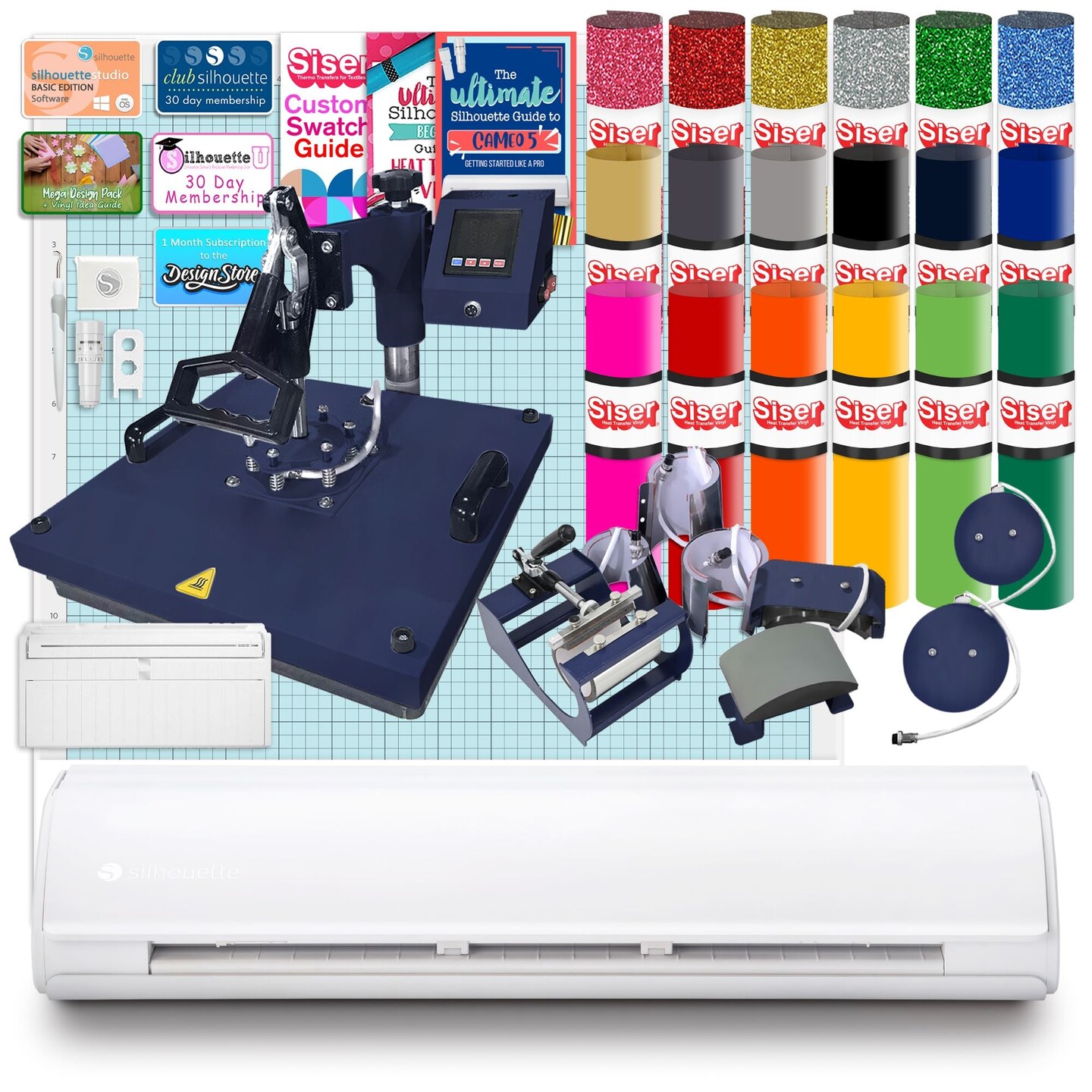 Silhouette Cameo 5 PLUS w/ 8-in-1 Navy Heat Press &#x26; Siser HTV