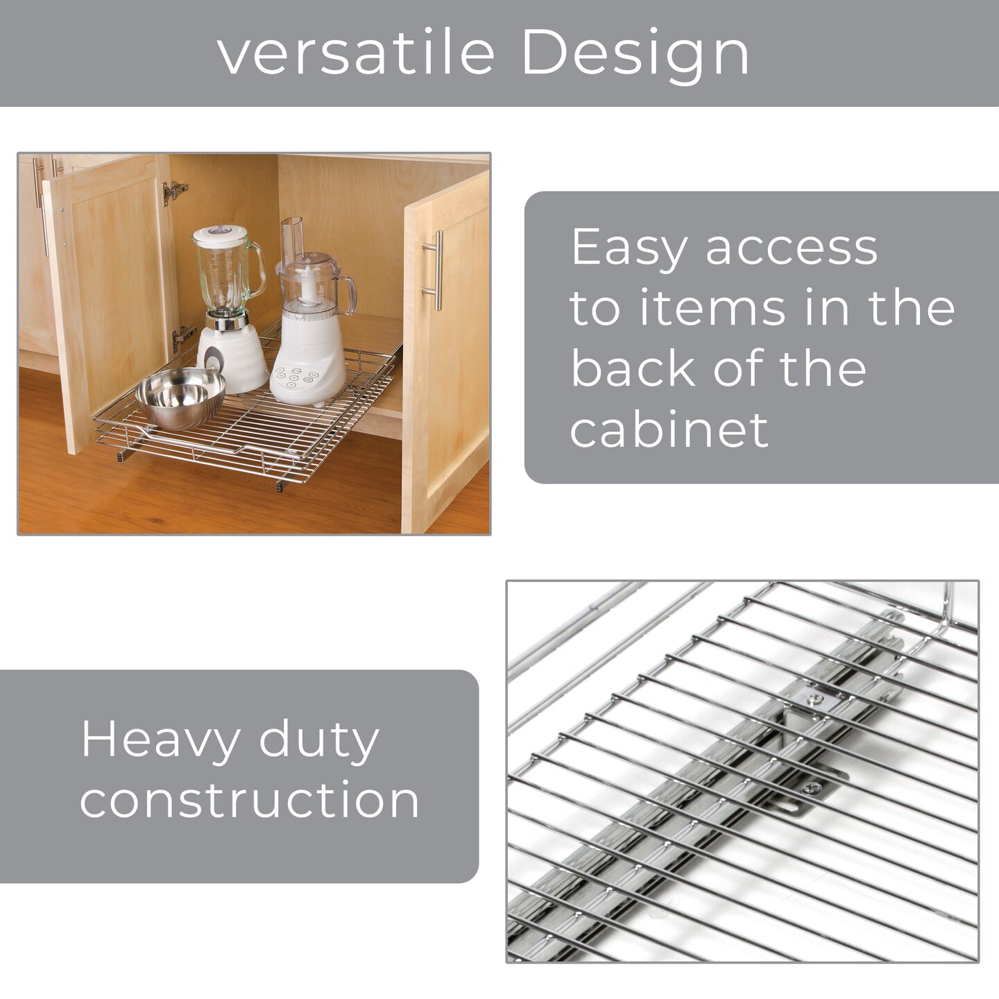 Smart Design Pull Out Cabinet Shelf - Extra Large - 20 In. x 21-40 - Chrome