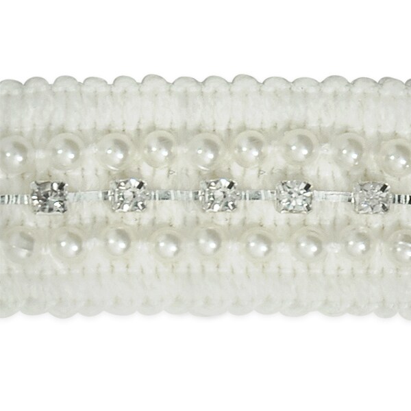 5 yards of Reyna Woven Braid w /Pearl and Rhinestone Trim | 5 yard cut