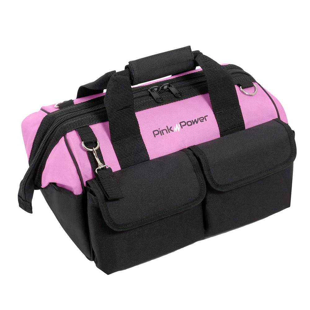 Pink Power 16&#x22; Tool Bag with 22 Storage Pockets