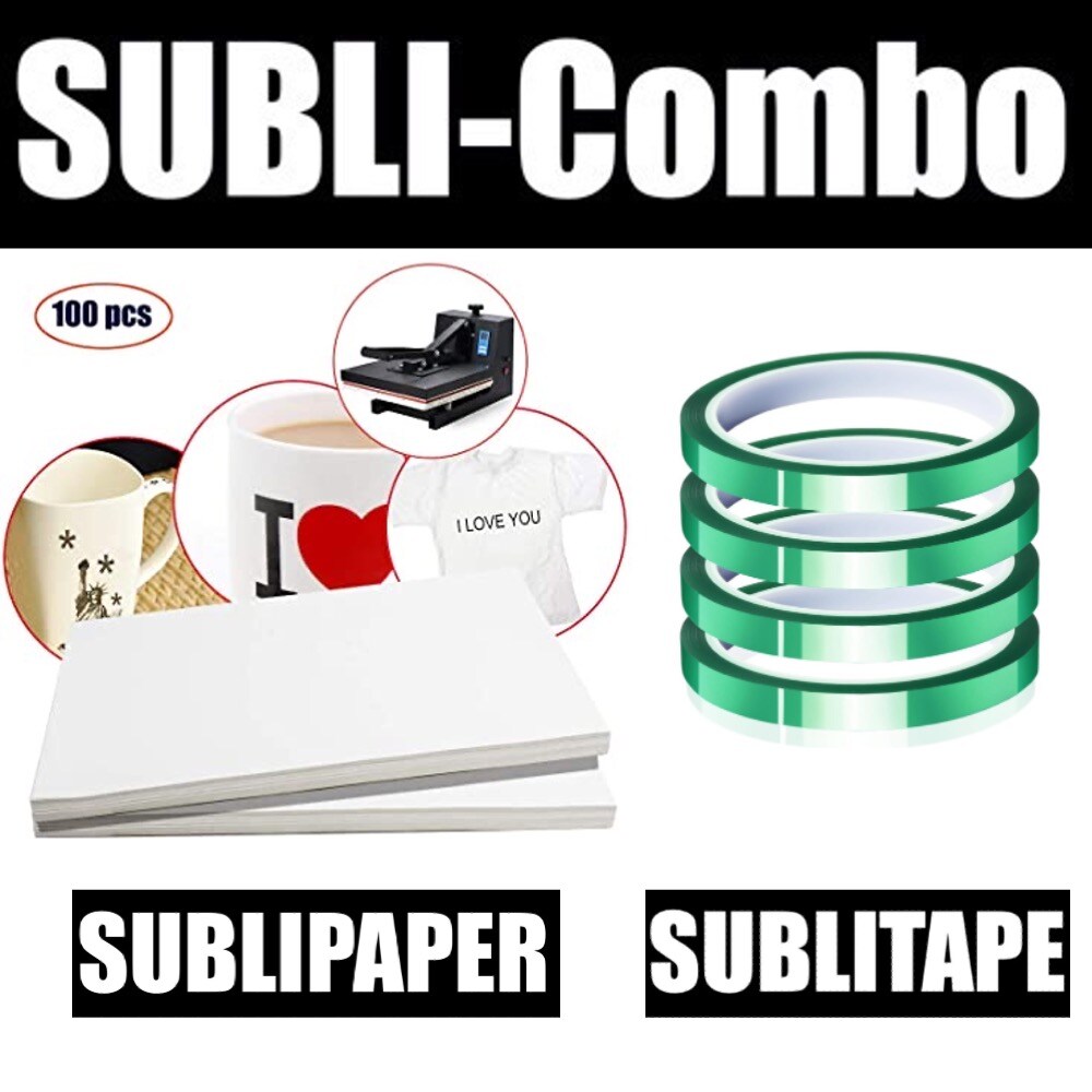 Dye Sub COMBO 4 Rolls GREEN HEAT RESISTANT Tape 6mm x 33m + 100 Sh 8.5&#x201D;x11&#x201D; SUBLIPAPER