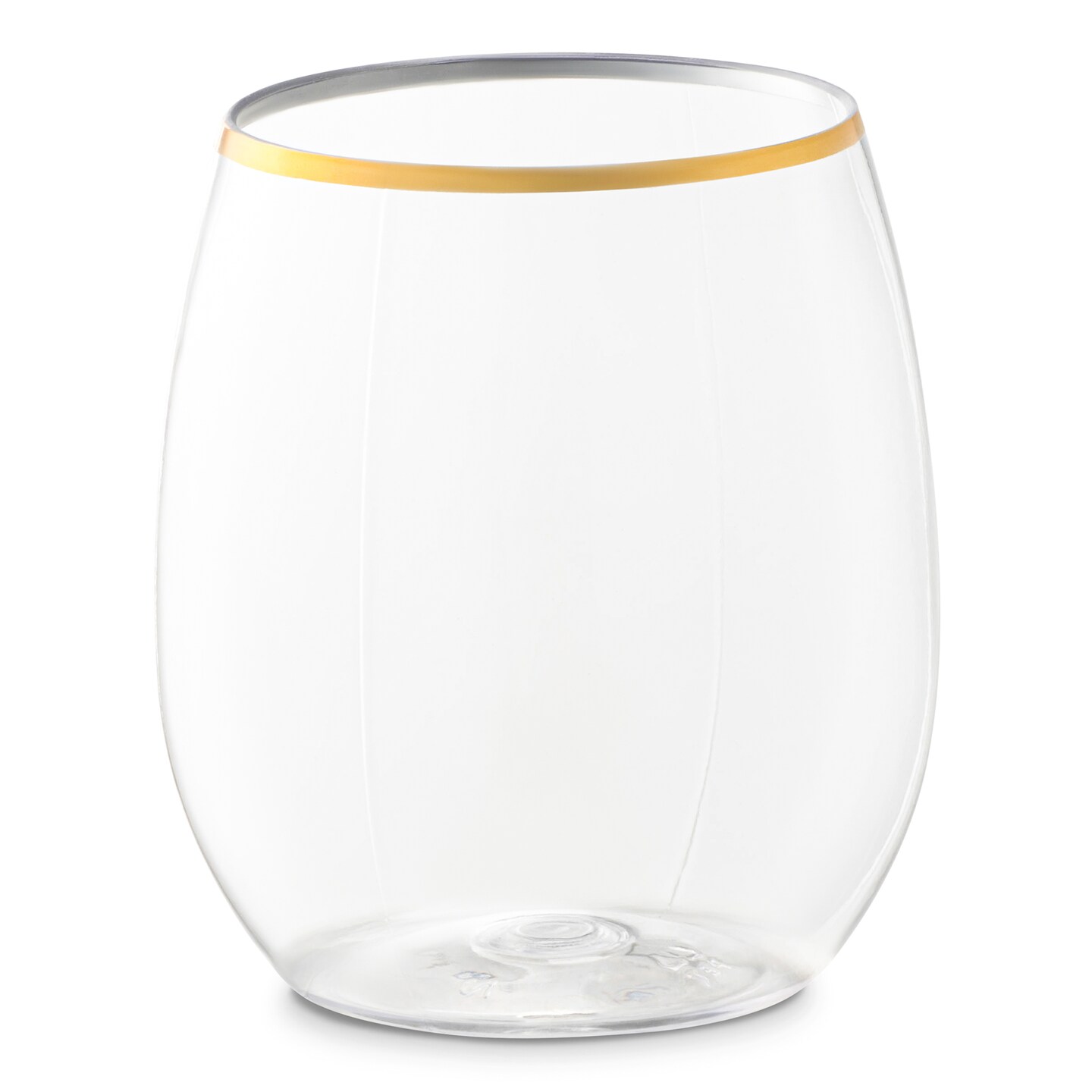 Clear with Gold Elegant Stemless Plastic Wine Glasses 12 Ounce (64