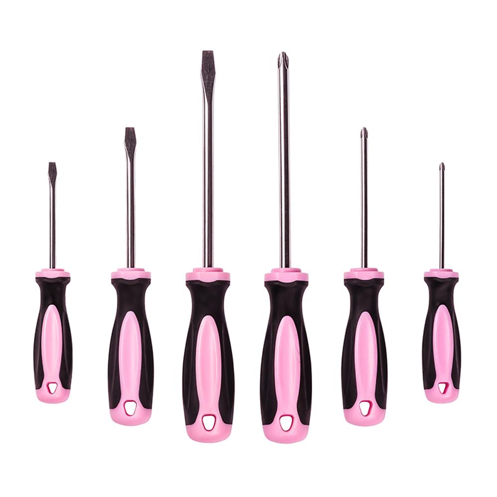 Pink Power Magnetic Screwdriver Set - 6 Piece Phillips Head and Flat Head Hand Pink Tool Set for Women & Ladies - Insulated Screwdriver Kit with Magnetic Tip - Screw Drivers Set