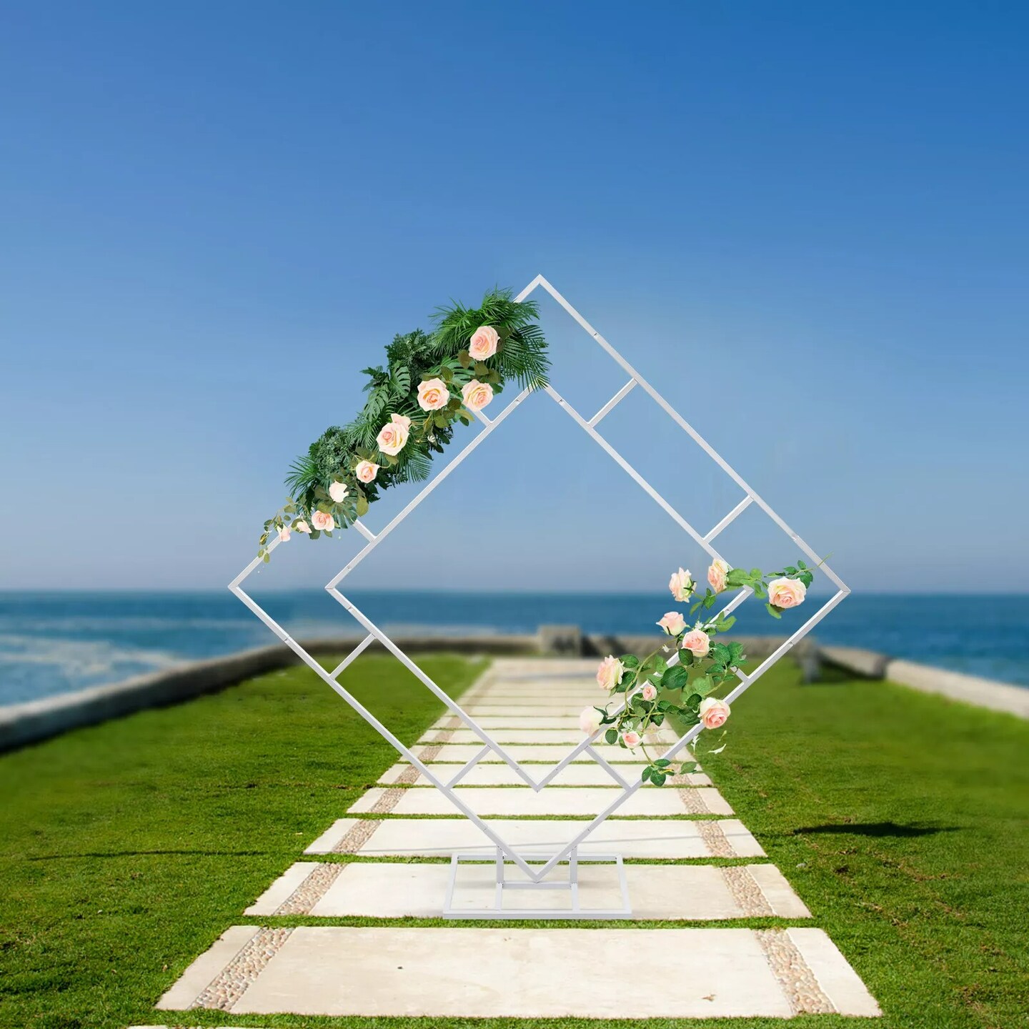 6.6ft/2m Dual Tube Wedding Arch Metal Flower Diamond Shape Stand Frame Backdrop