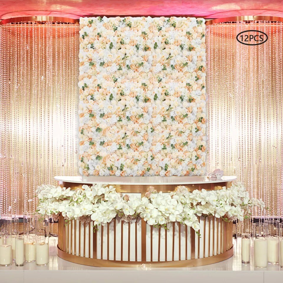 12X Fake Flower Wall Panel Wedding Decor Artificial Silk Rose&#x26;peony Flower Panel