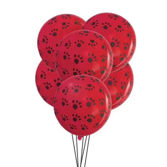 Kitcheniva Red And Black Paw Print Birthday Party Balloons 12 Pcs