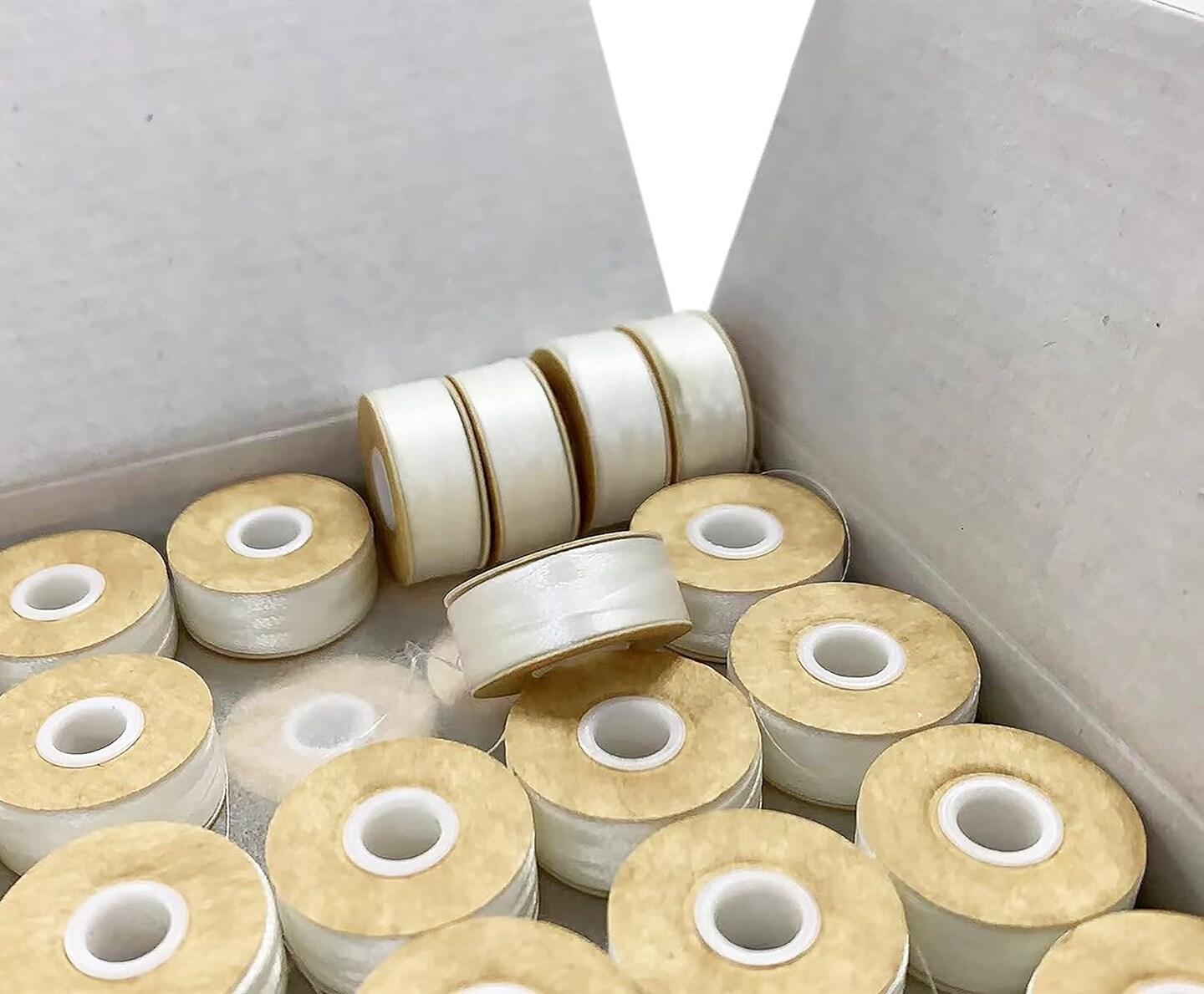 144 White Prewound Bobbins for Embroidery Machines Size L (SA155) Cardboard Sided Good for Brother, Babylock, Janome, Bernina, Husqvarna, Pfaff Embroidery Machines Etc (White) - 60 Weight