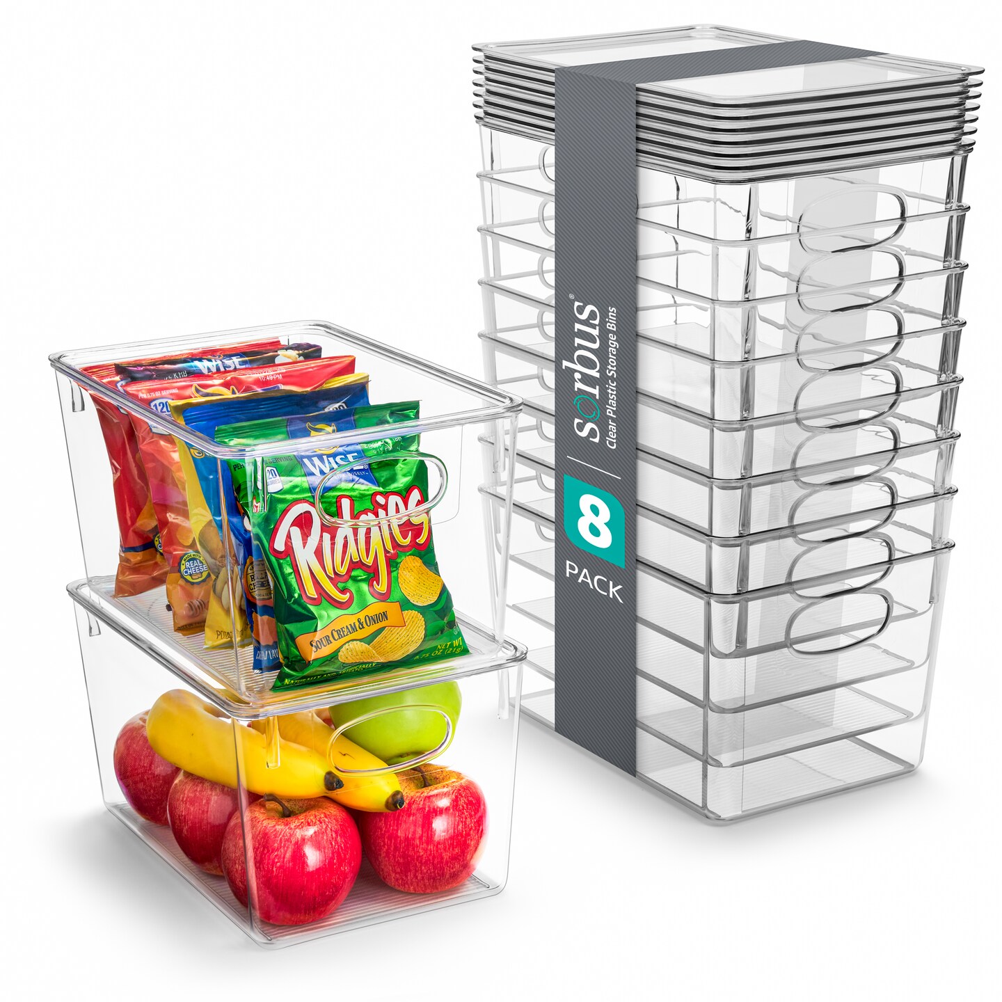 Sorbus Large Plastic Storage Bins with Lids - for Kitchen, Fridge ...