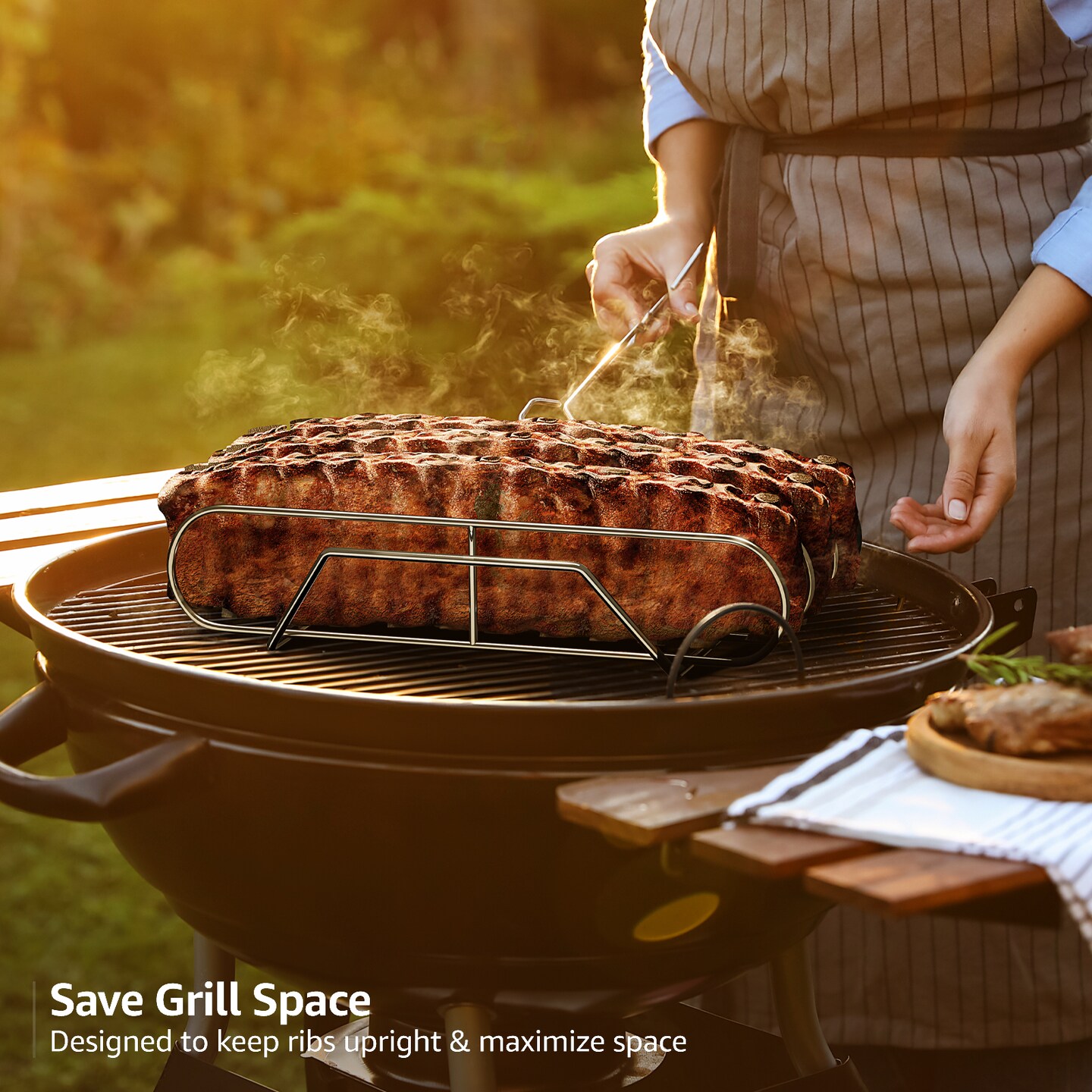 Sorbus Non-Stick Rib Rack XL - Porcelain Coated Steel Roasting Stand - Holds 3 Full Rib Racks for Grilling &#x26; Barbecuing