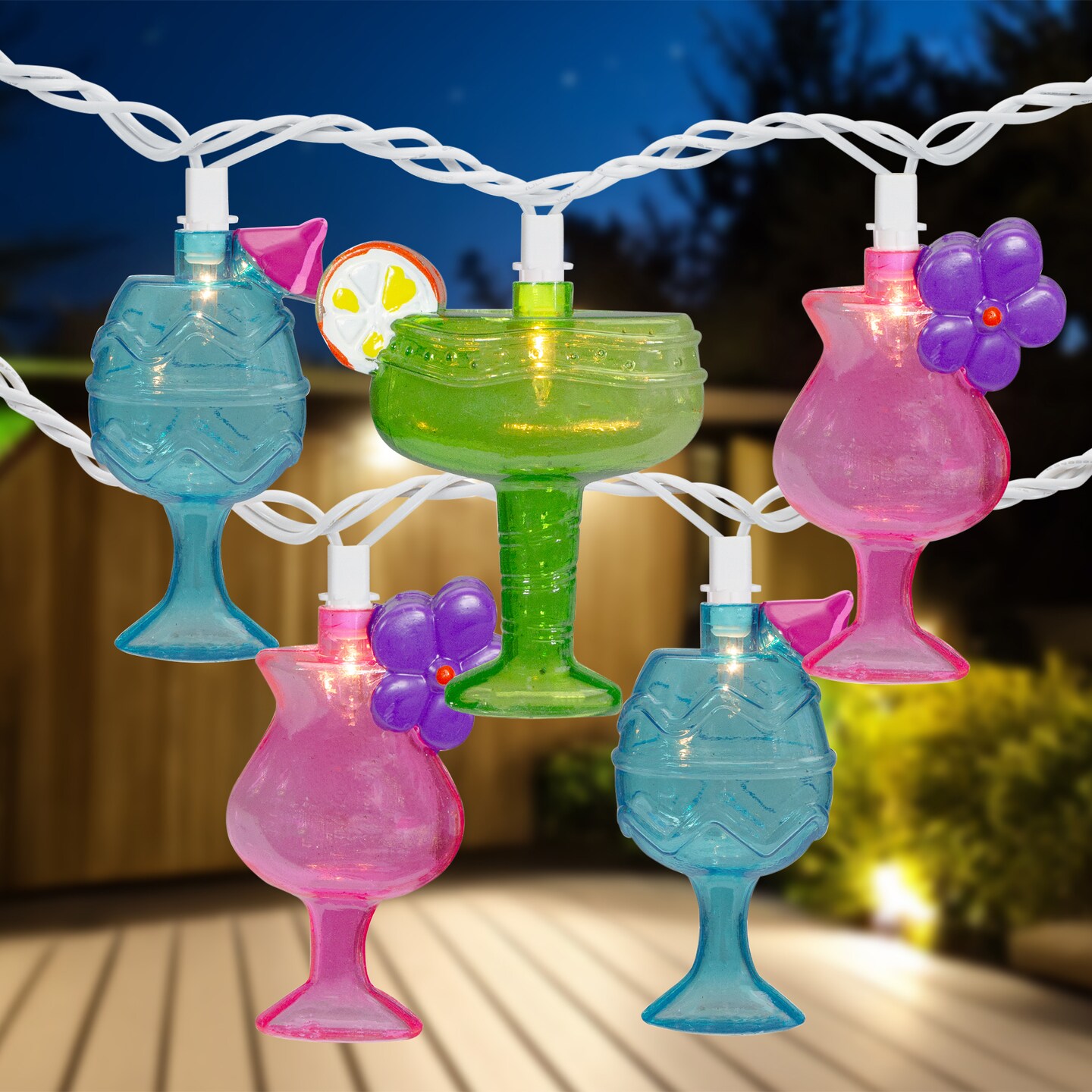 Northlight Cocktail Glasses Patio Light Set - Multi-Color - 7.25&#x27; White Wire - 10ct