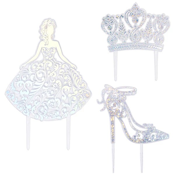 Princess, Crown and Shoe Silver Quincea&#xF1;era Cake Kit Topper