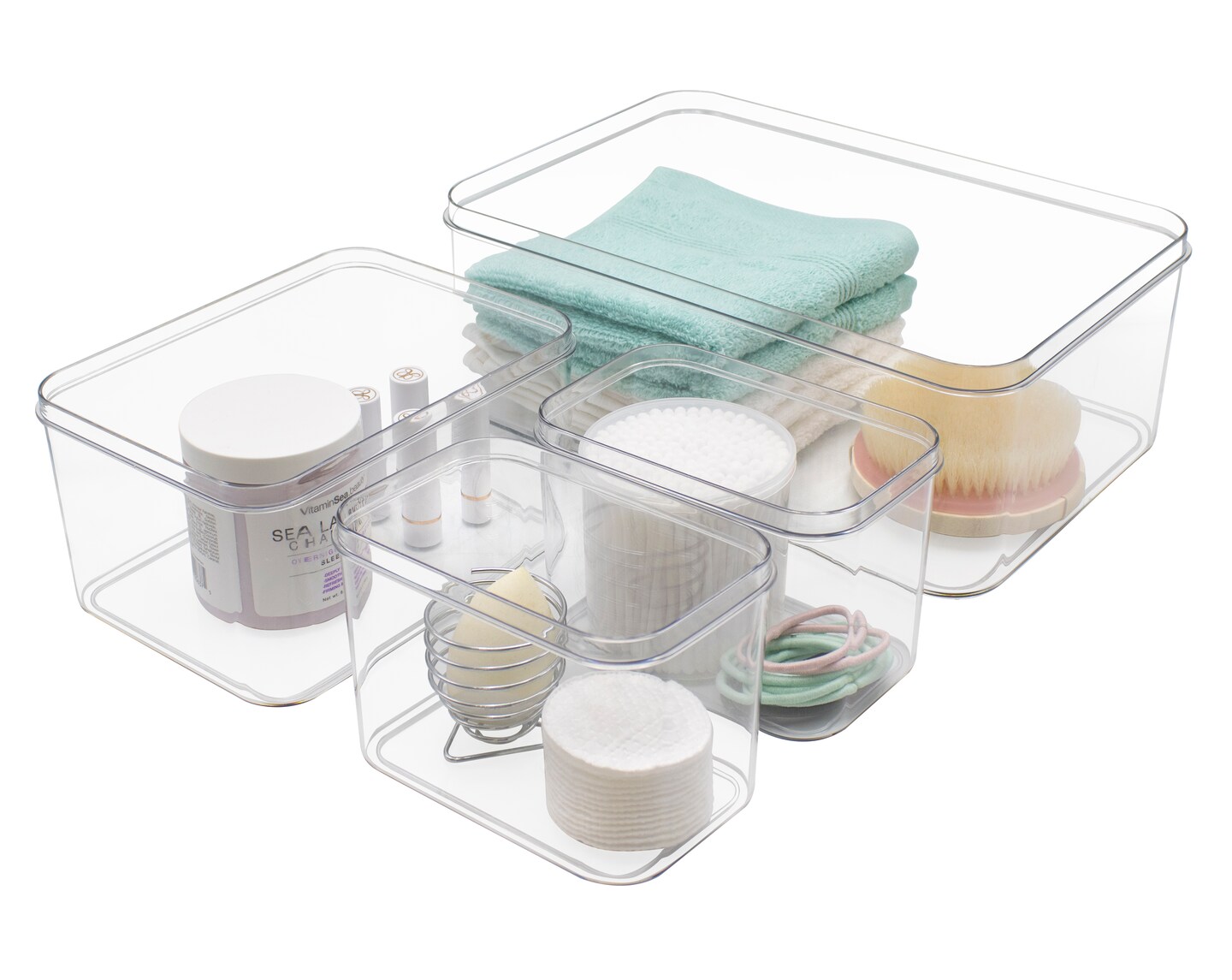 Sorbus 4 Pack Clear Stackable Storage Bin with Lid - Nest for space saving. Perfect for bedroom, bath &#x26; more