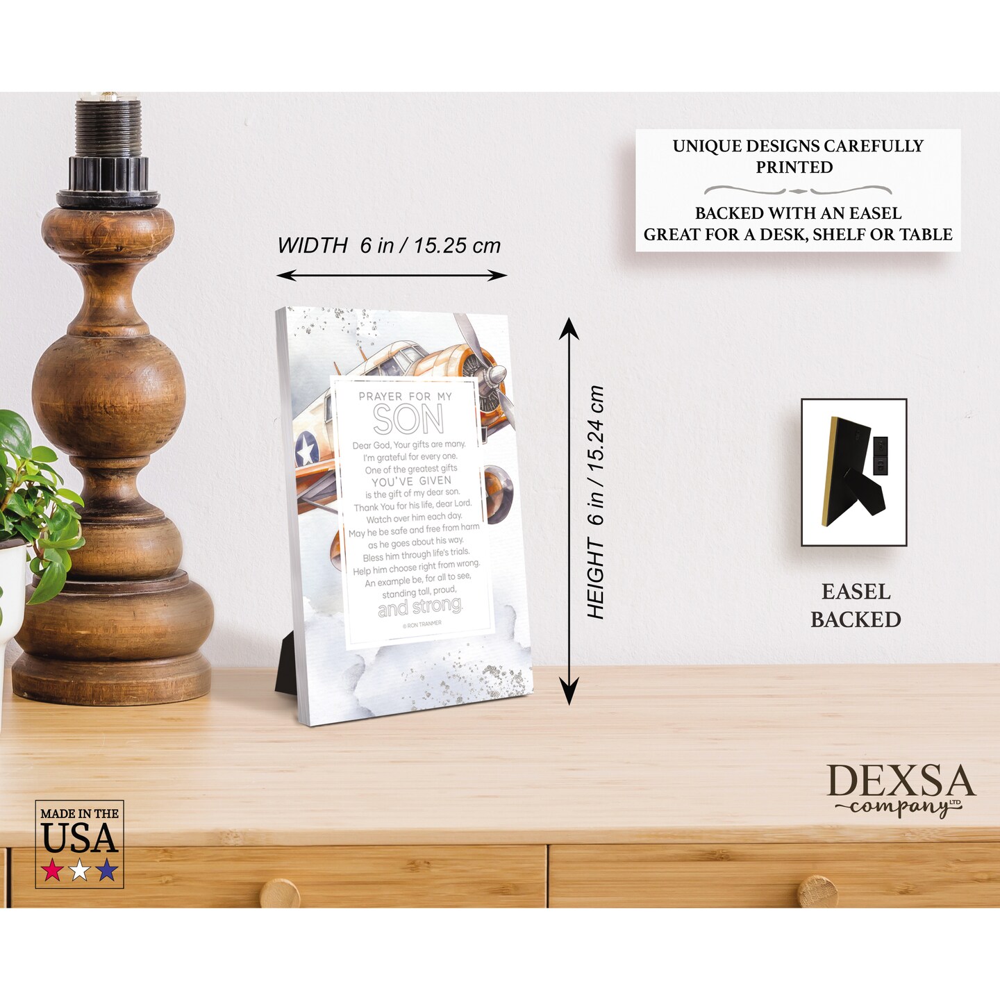 Prayer For My Son Wood Plaque with Easel and Hook Wall Tabletop Art - 6 inches x 9 inches