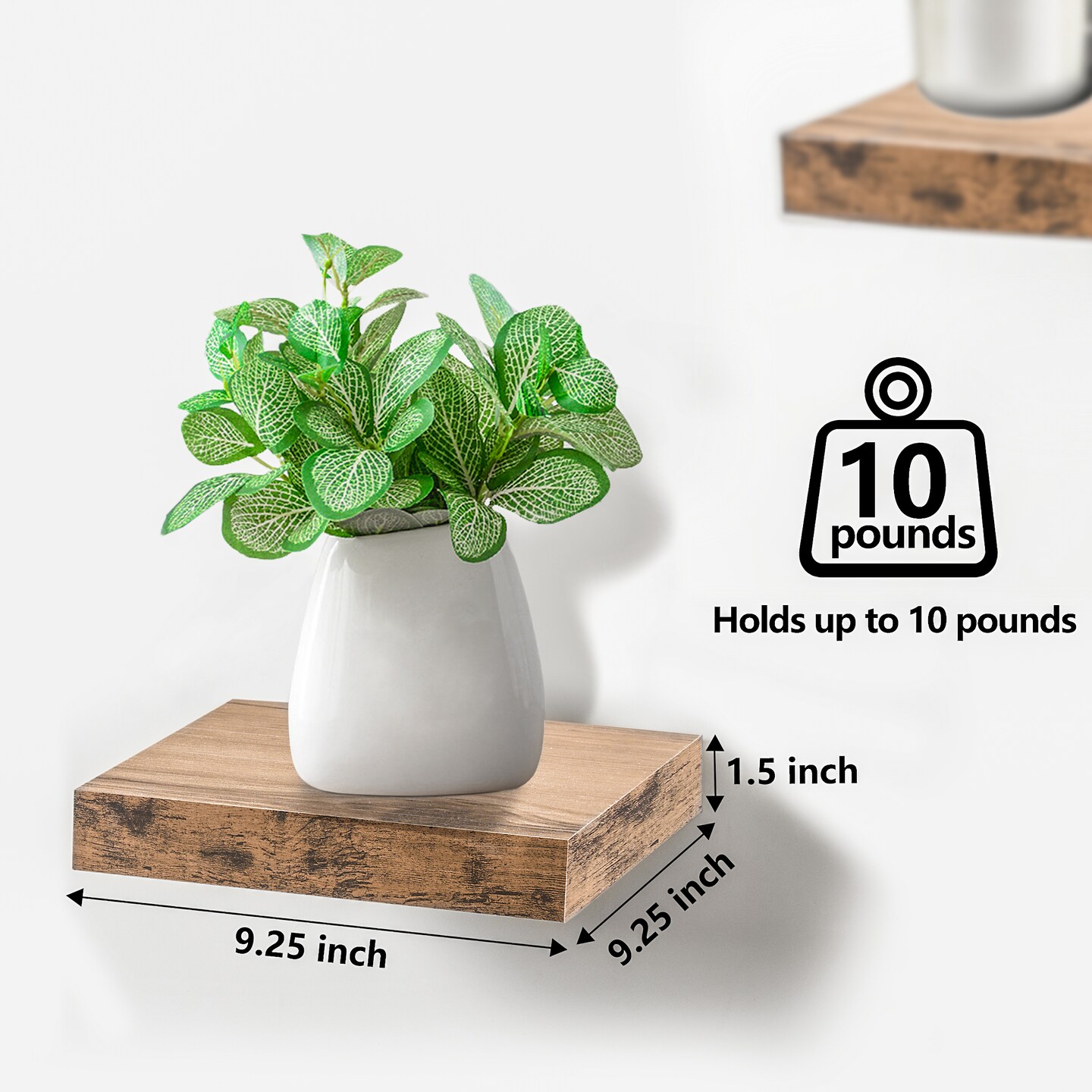 Set of 3 (9&#x22;) Sorbus Square Floating Shelves with Invisible Mounting Brackets for Living Room Decor, Bedroom, Bathroom Decor, Home &#x26; Kitchen