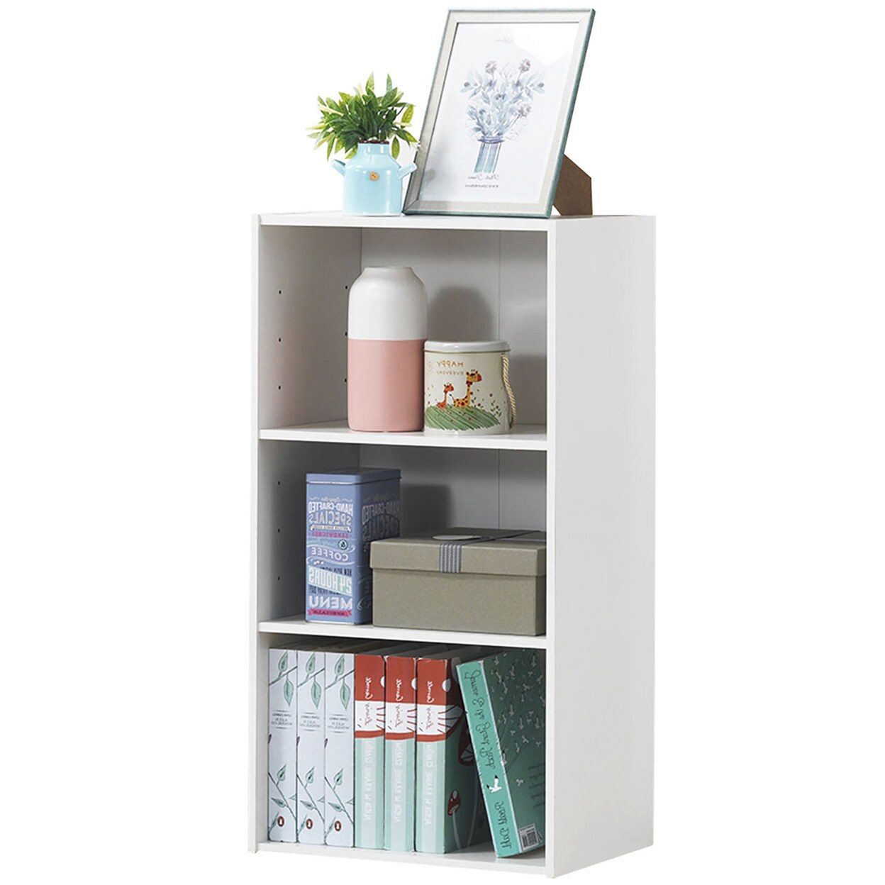 Gymax 3 Tier Open Shelf Bookcase Multi-functional Storage Display Cabinet Furni White