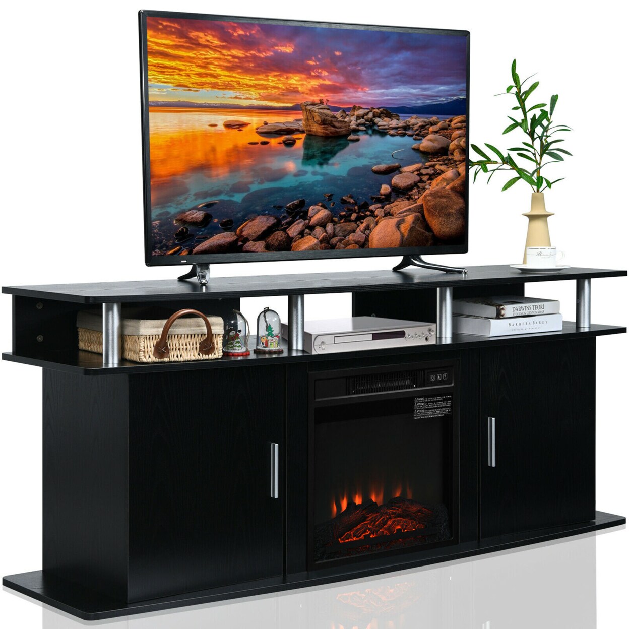 63 Fireplace Tv Stand W/18 1400W Electric Fireplace Up To 70 Black