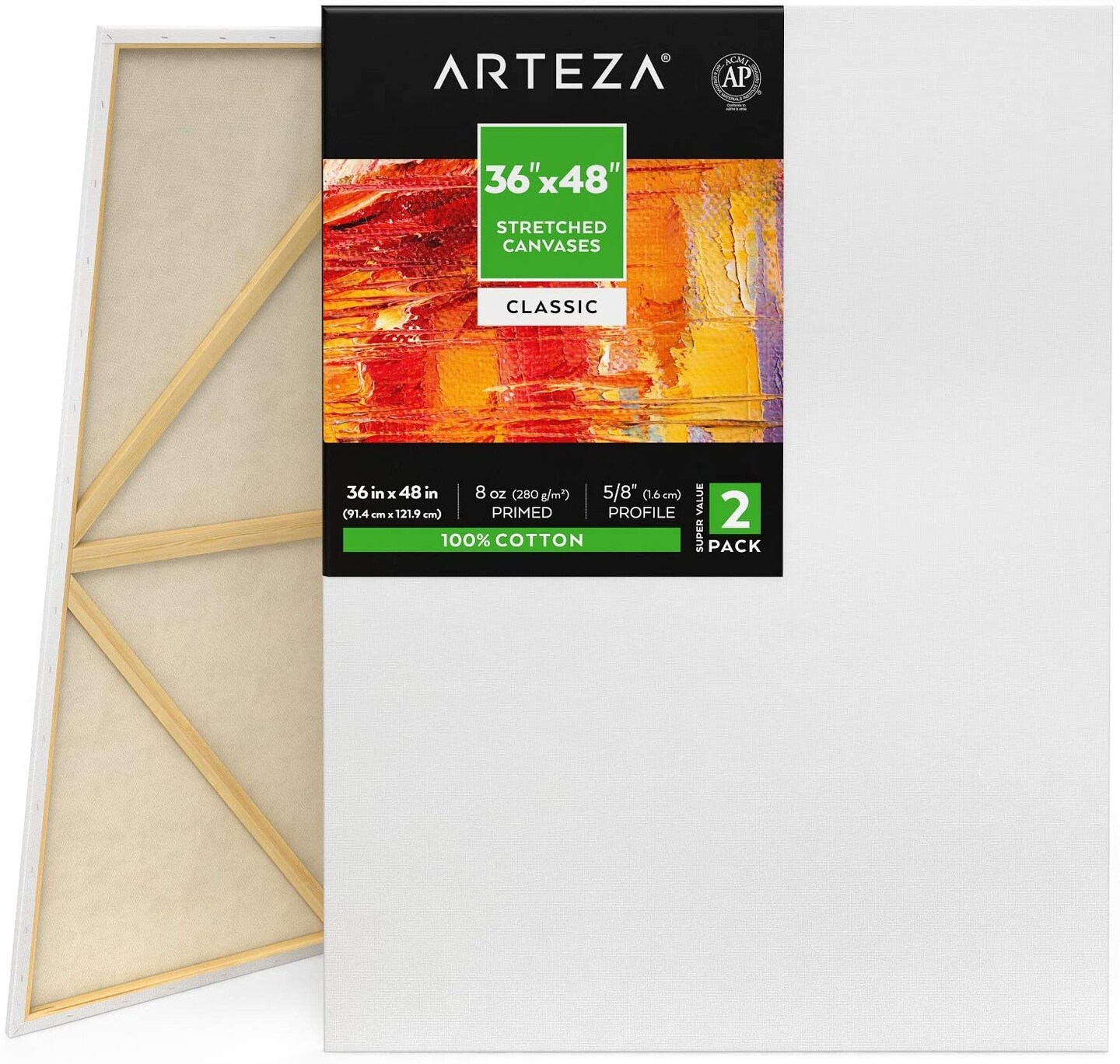 Arteza Stretched Canvas Value Pack 36 X 48 Blank Canvas Boards For 