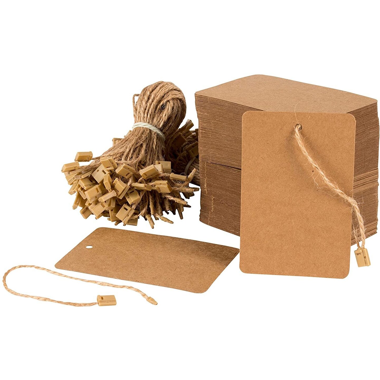 200 Pack Large Kraft Paper Gift Tags with Jute Strings for Weddings, Birthdays, Party Favors (Brown, 2 x 4 In)
