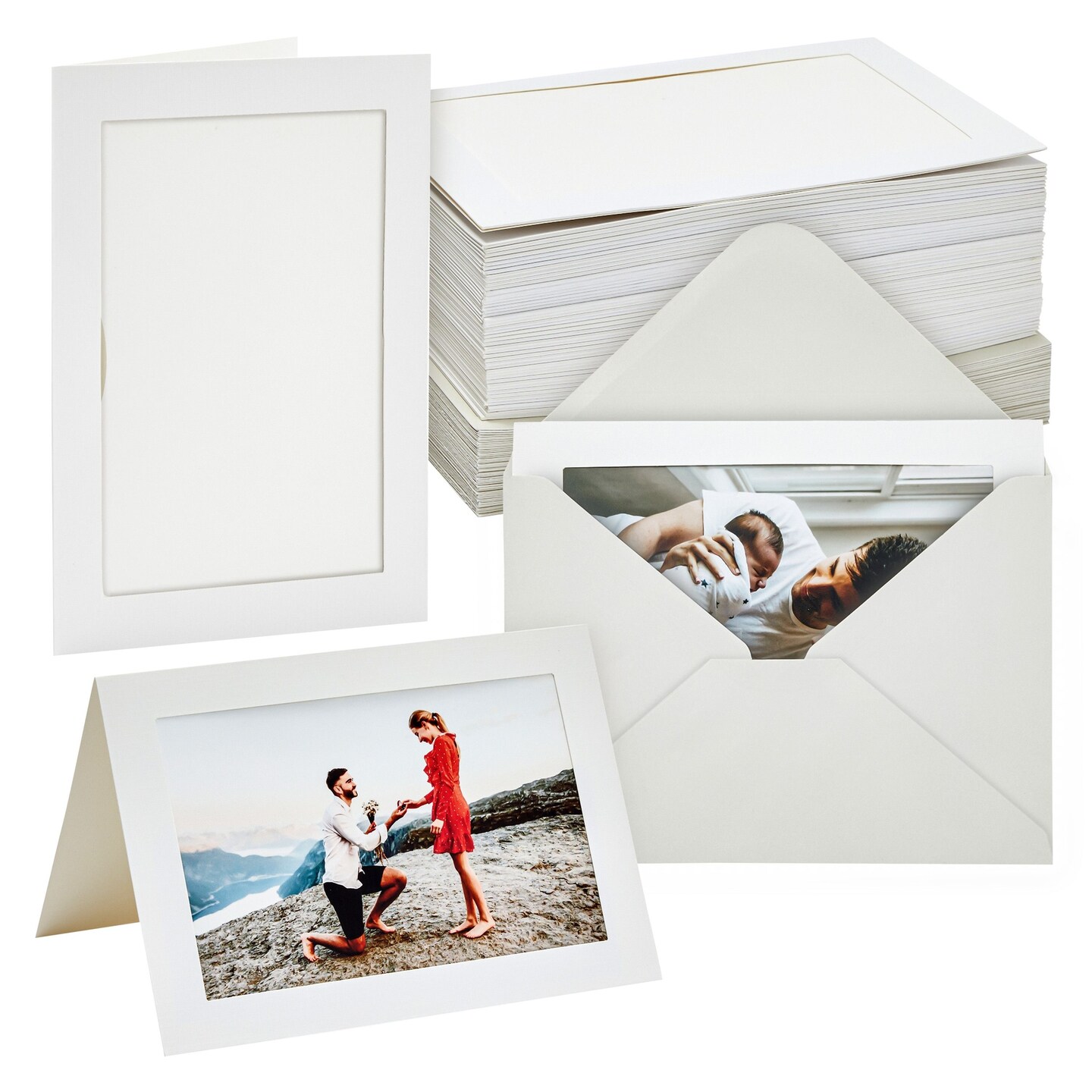 48 Pack Photo Frame Cards with Envelopes 4x6 - Paper Picture Frame for  Photo Insert - Weddings, Graduations, Birthday, Anniversary (White)