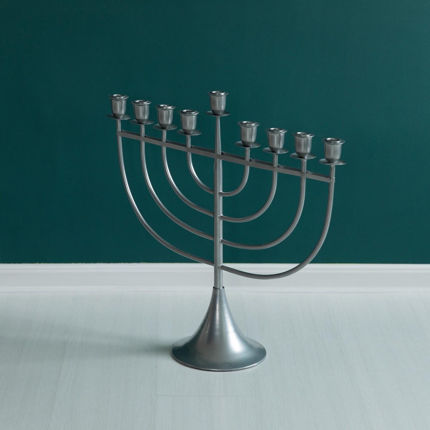 Modern Solid Metal Judaica Hanukkah Menorah 9 Branched Candelabra