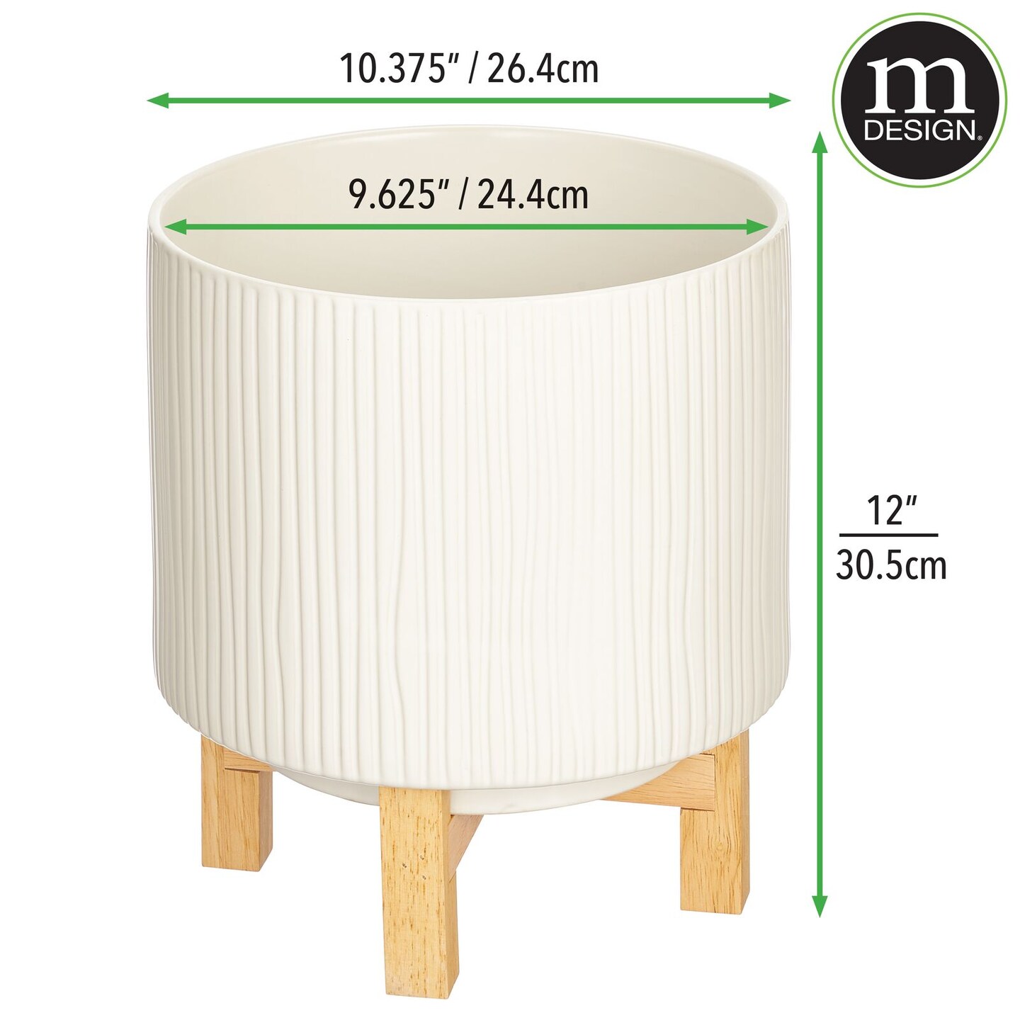 mDesign Ceramic Lines Planter Pot w/ Rubberwood Plant Stand Michaels