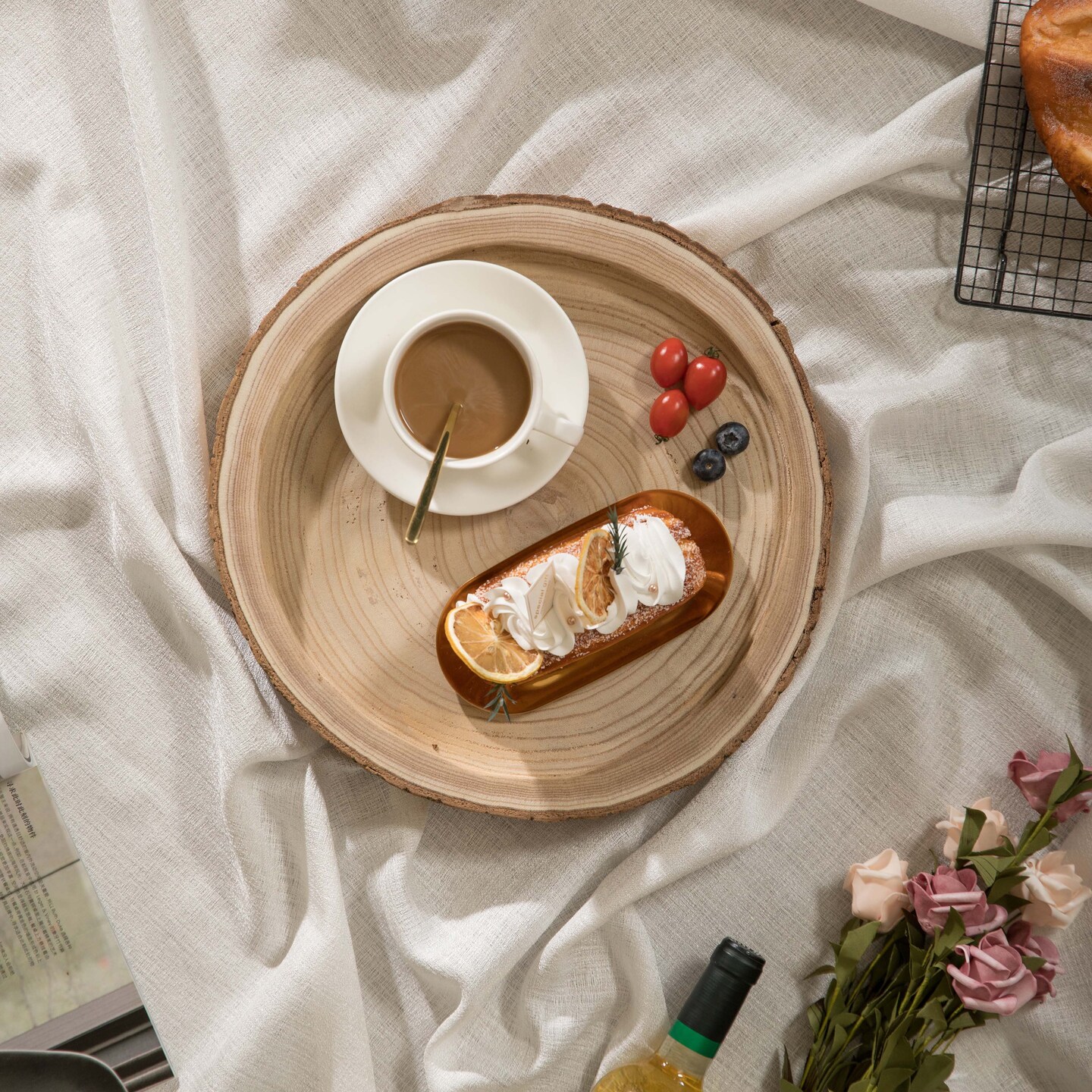 Wood Tree Bark Indented Display Tray Serving Plate Platter Charger