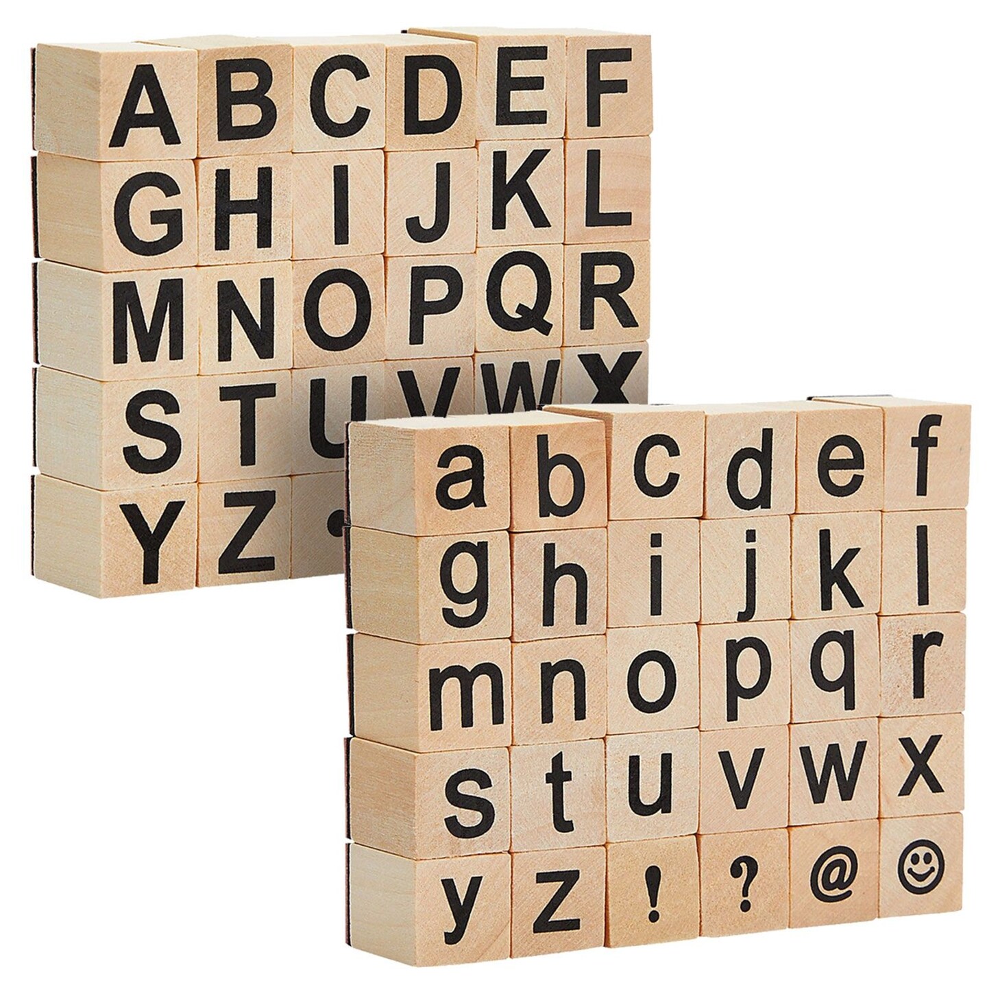 Juvale Alphabet Wood Rubber Stamps, Upper &#x26; Lowercase Letters with Symbols, 60 Pieces
