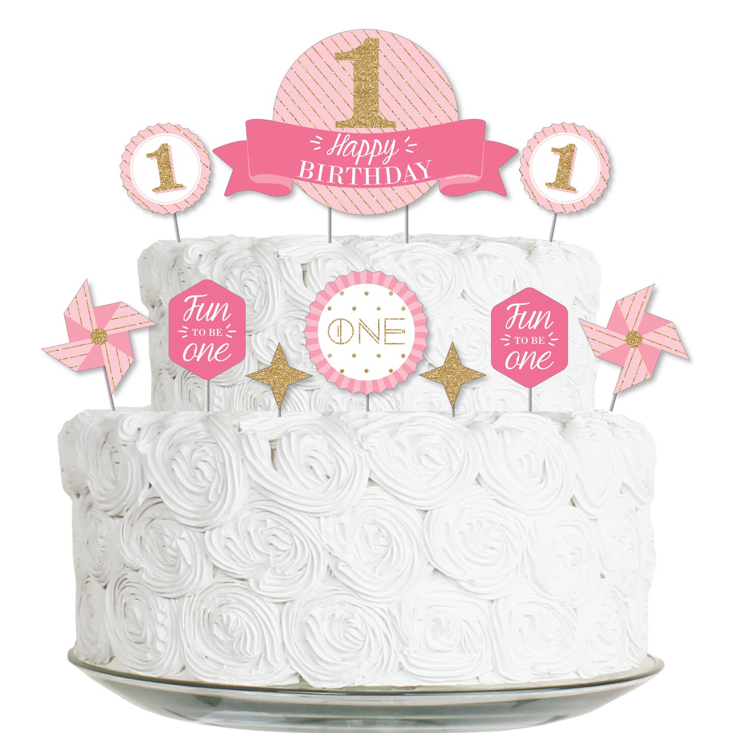 Big Dot of Happiness 1st Birthday Girl - Fun to be One - First Birthday Party Cake Decorating Kit - Happy Birthday Cake Topper Set - 11 Pieces